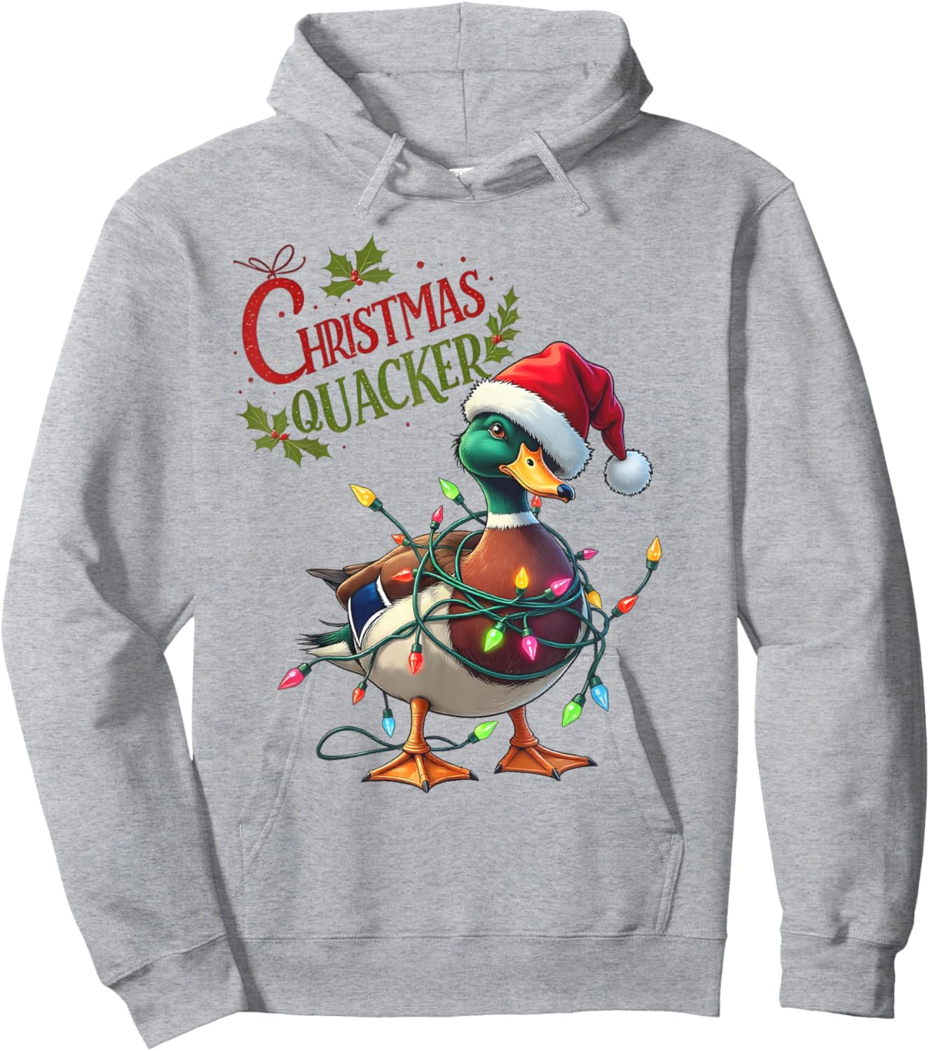 Christmas Quacker Santa Duck Christmas Lights Hunting Season Hoodie - Hoodie | Ash