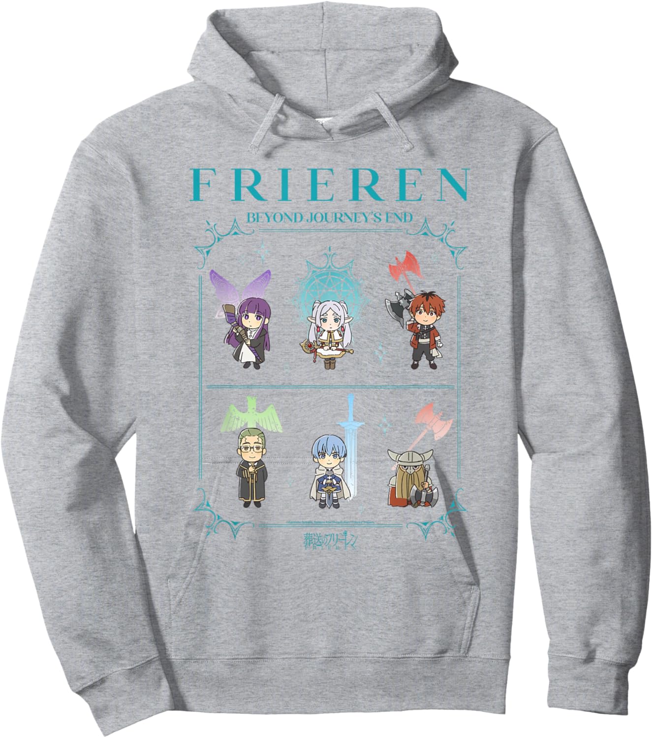 Frieren Chibi Character Chart with Ornate Frame Anime Hoodie - Hoodie | Ash