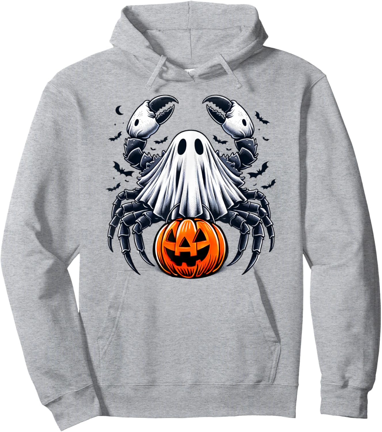 Spooky Crab Ghost Halloween Jackolantern Funny Shellfish Hoodie - Hoodie | Ash