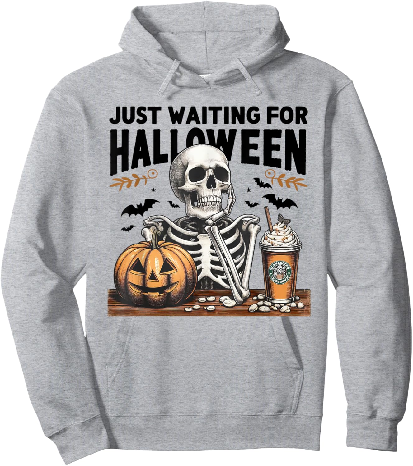 Just Waiting For Halloween Skeleton Ice Coffee Pumpkin Hoodie - Hoodie | Ash