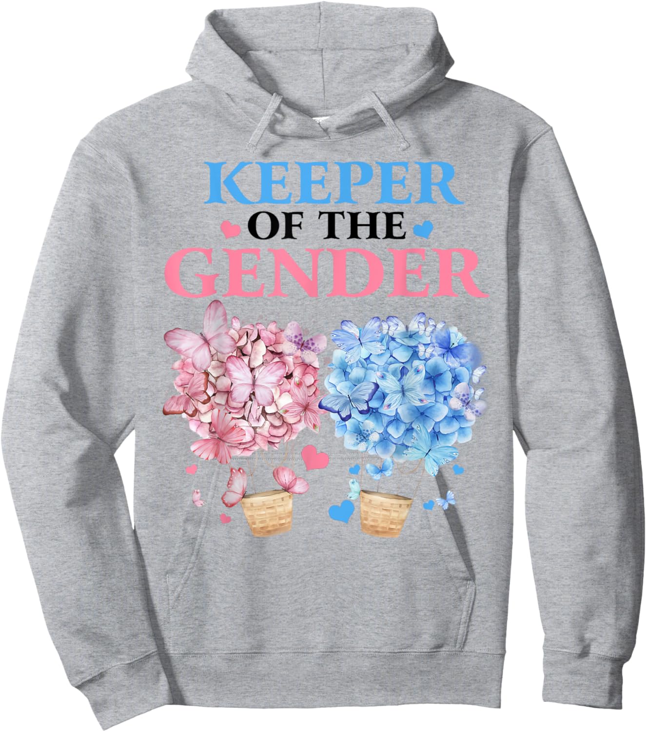 Keeper Of The Gender Reveal Butterfly Hot Air Balloons Party Hoodie - Hoodie | Ash