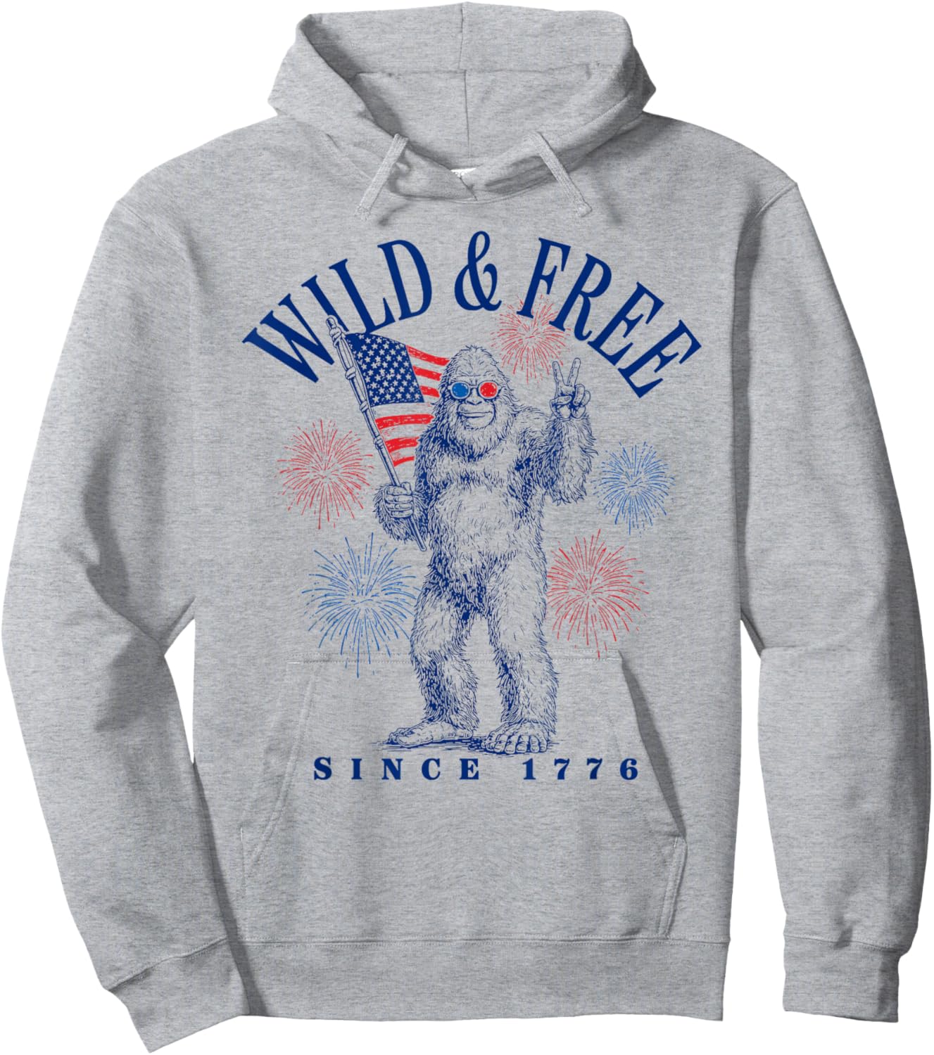Patriotic Bigfoot Wild and Free Since 1776 Hoodie - Hoodie | Ash