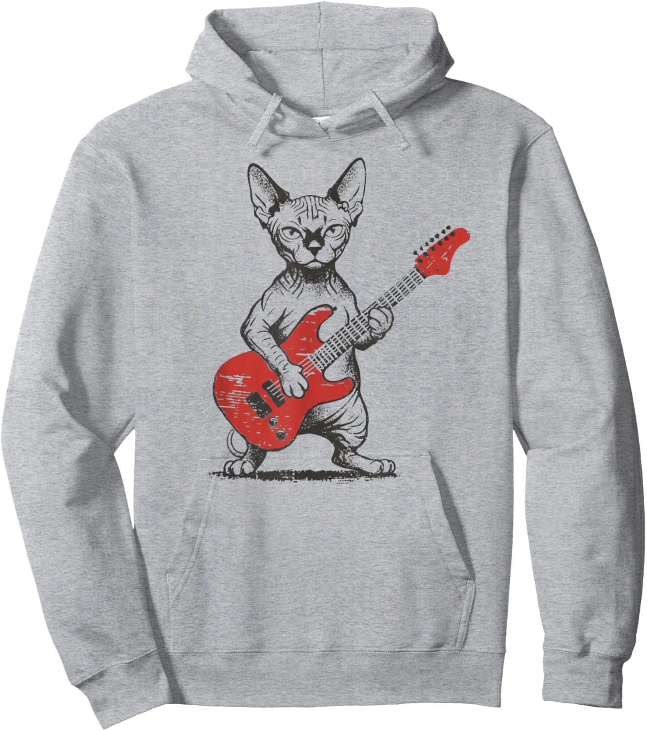 Vintage Sphynx Rock Cat Funny Cat Playing Guitar Rock Hoodie - Hoodie | Ash