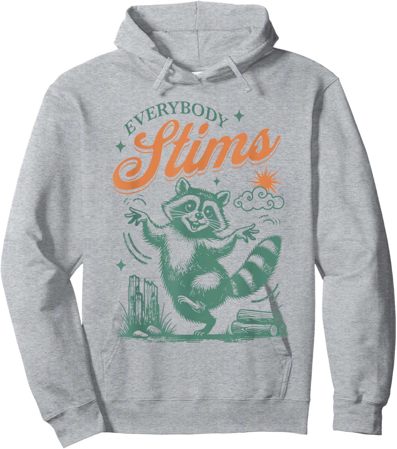 Everybody Stims SPED Teacher Autism Awareness Raccoon Print Hoodie - Hoodie | Ash