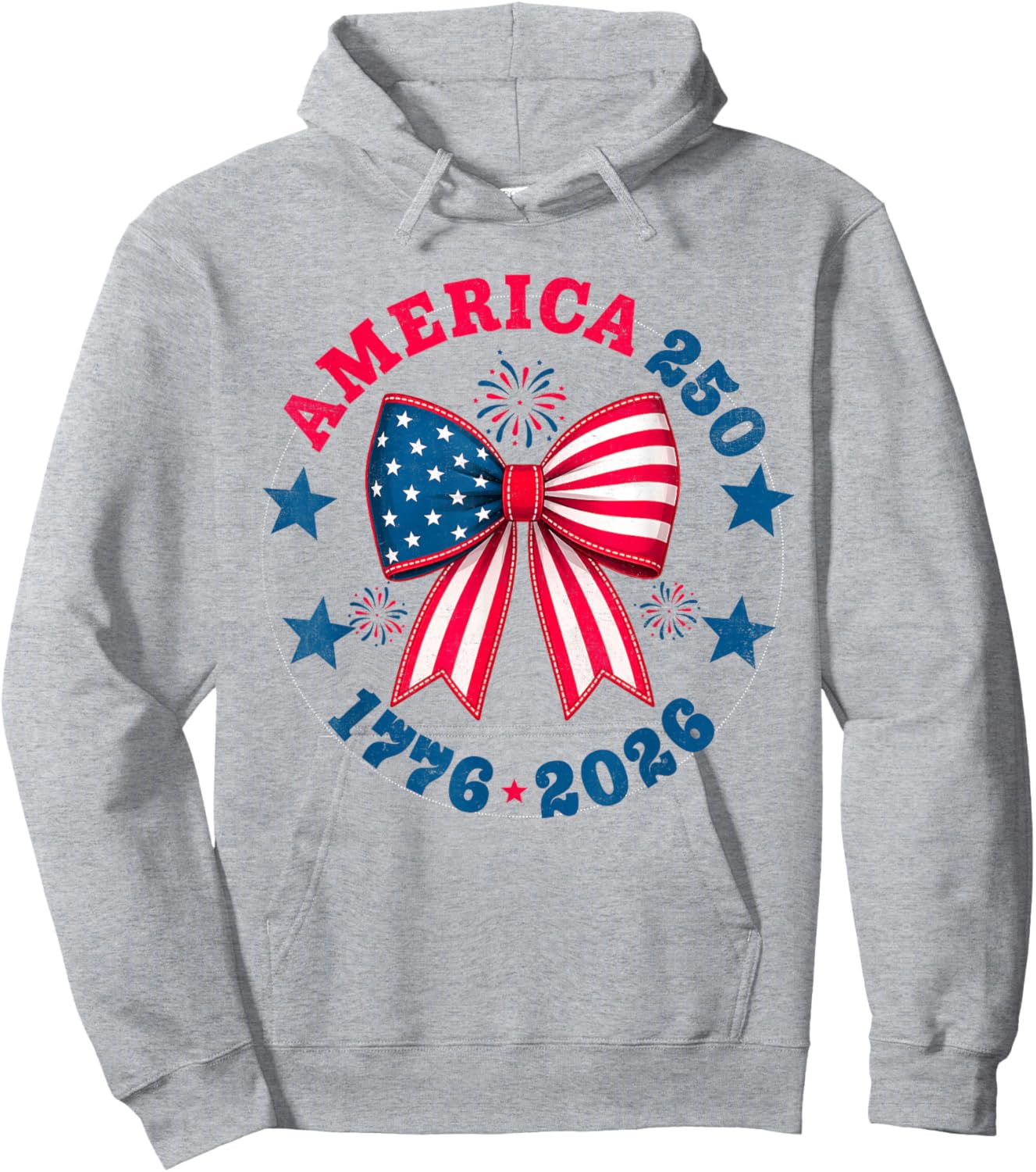 250 Anniversary Cute Coquette Bow American Flag 250th Girls Hoodie - Hoodie | Ash