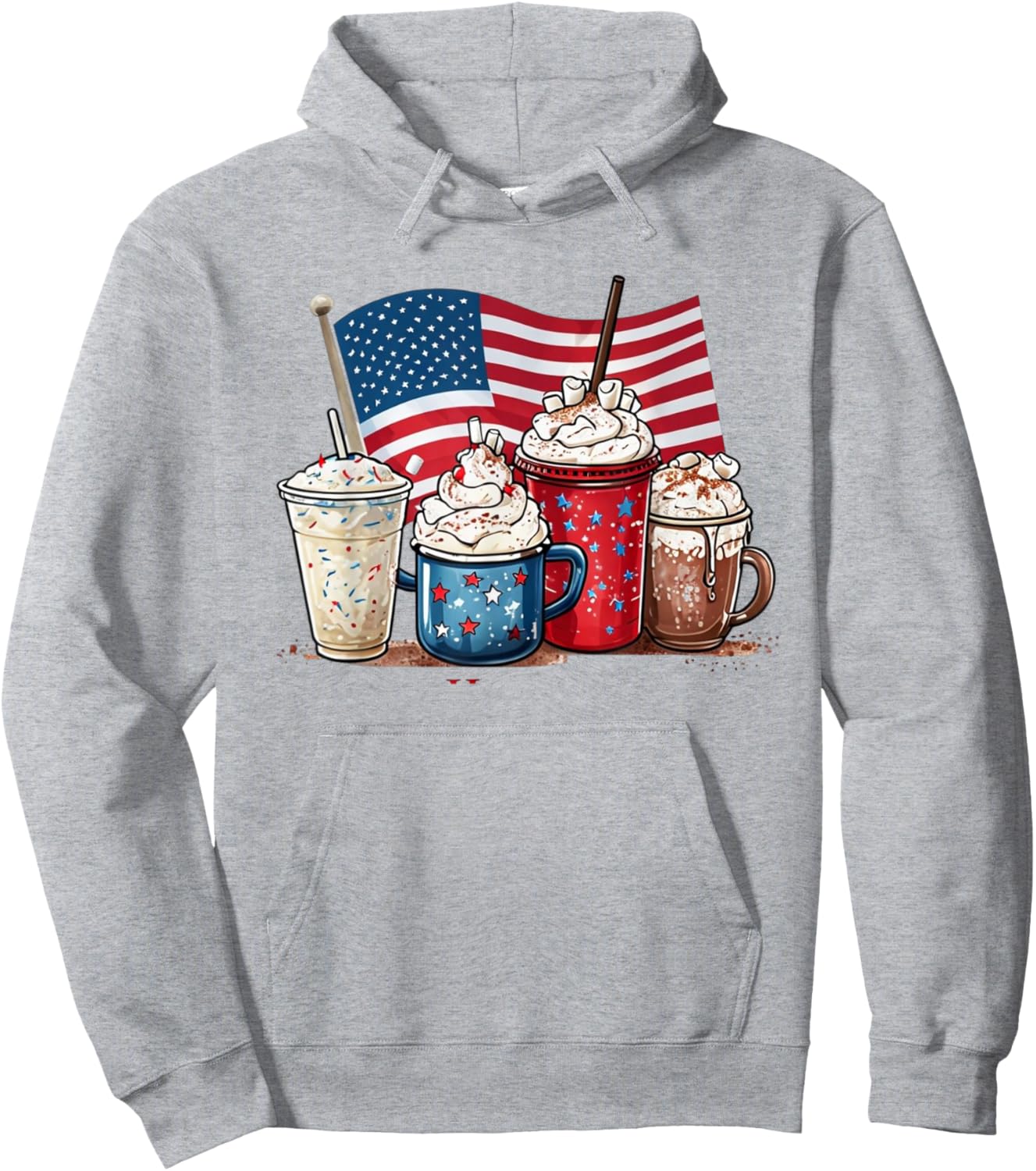 July 4th Coffee Ice Mocha With Whipped Cream American Flag Hoodie - Hoodie | Ash