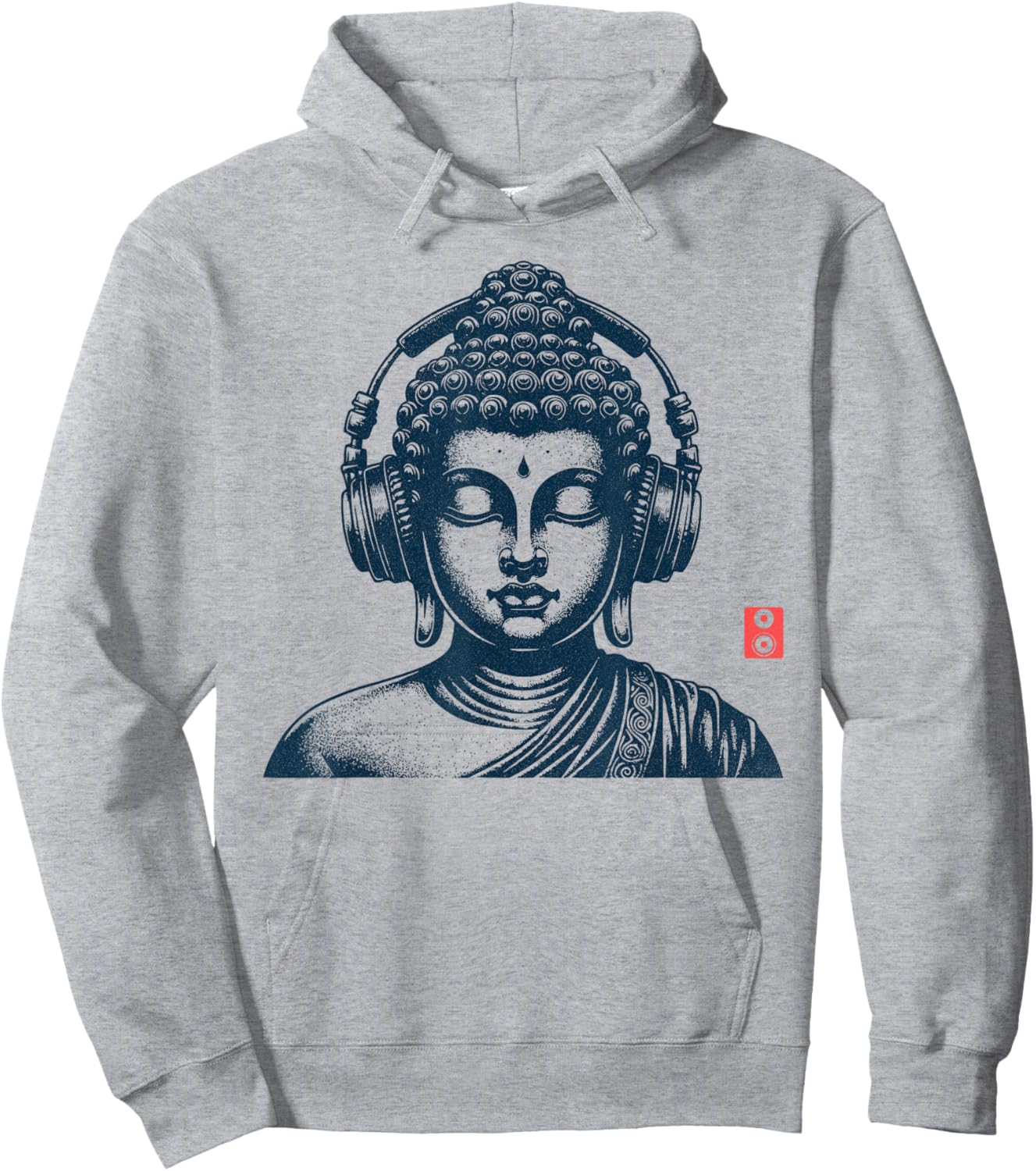 Buddha Wearing Headphones Vintage Retro Grey , -Adult, Short Sleeve, Music, Buddha, Relax Hoodie - Hoodie | Ash