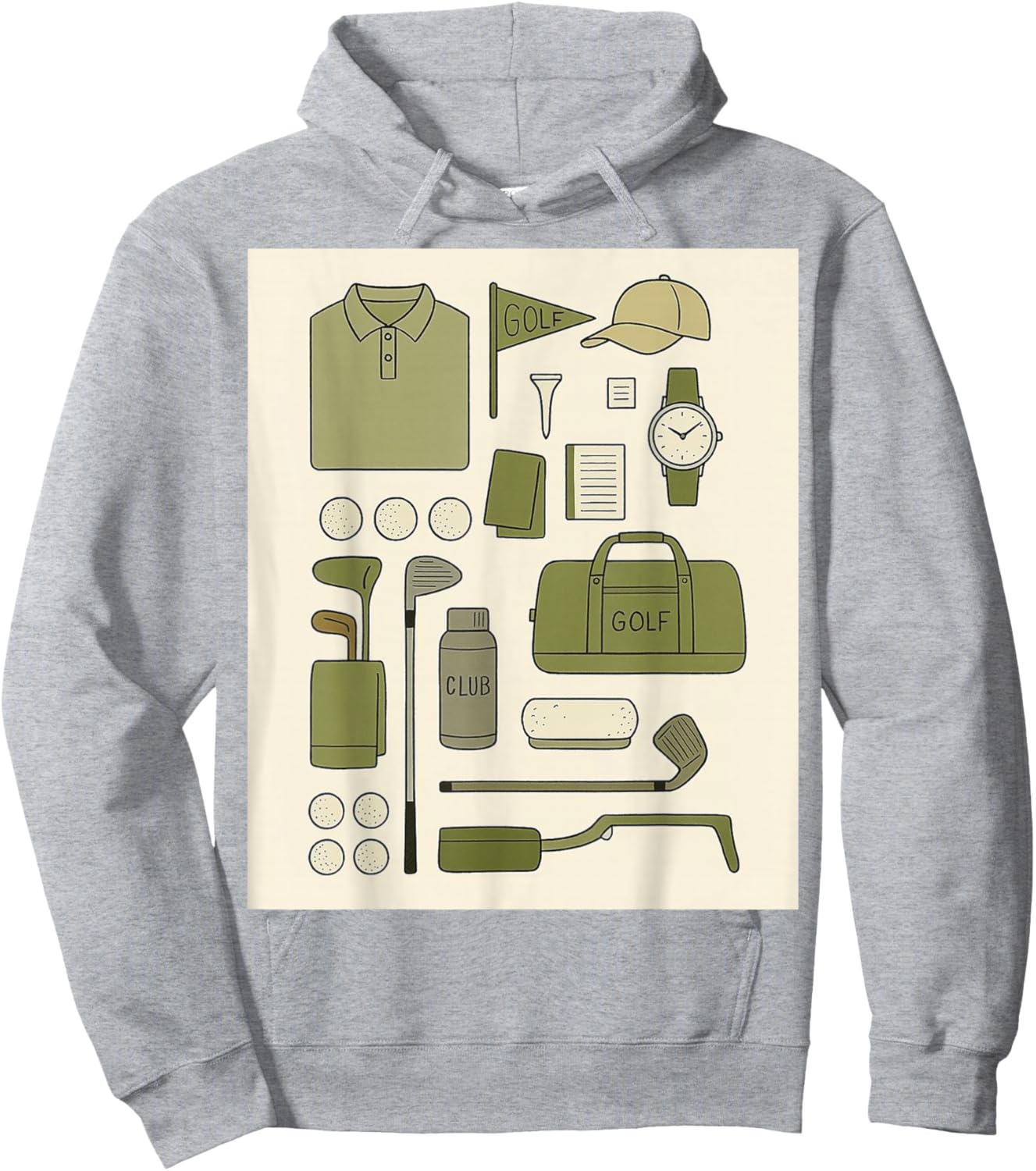 Retro Vintage Golf Doodles Balls Driver Clubs Green Beige Hoodie - Hoodie | Ash