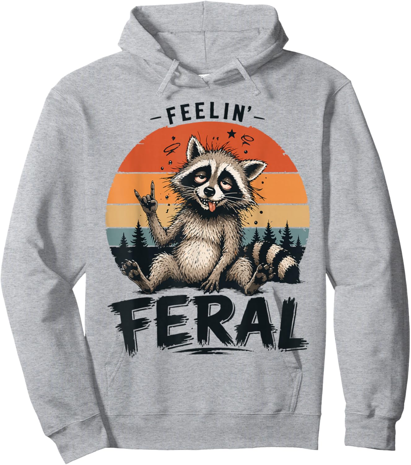 Vintage Feelin Feral Raccoon Men Women Toddler Funny Raccoon Hoodie - Hoodie | Ash