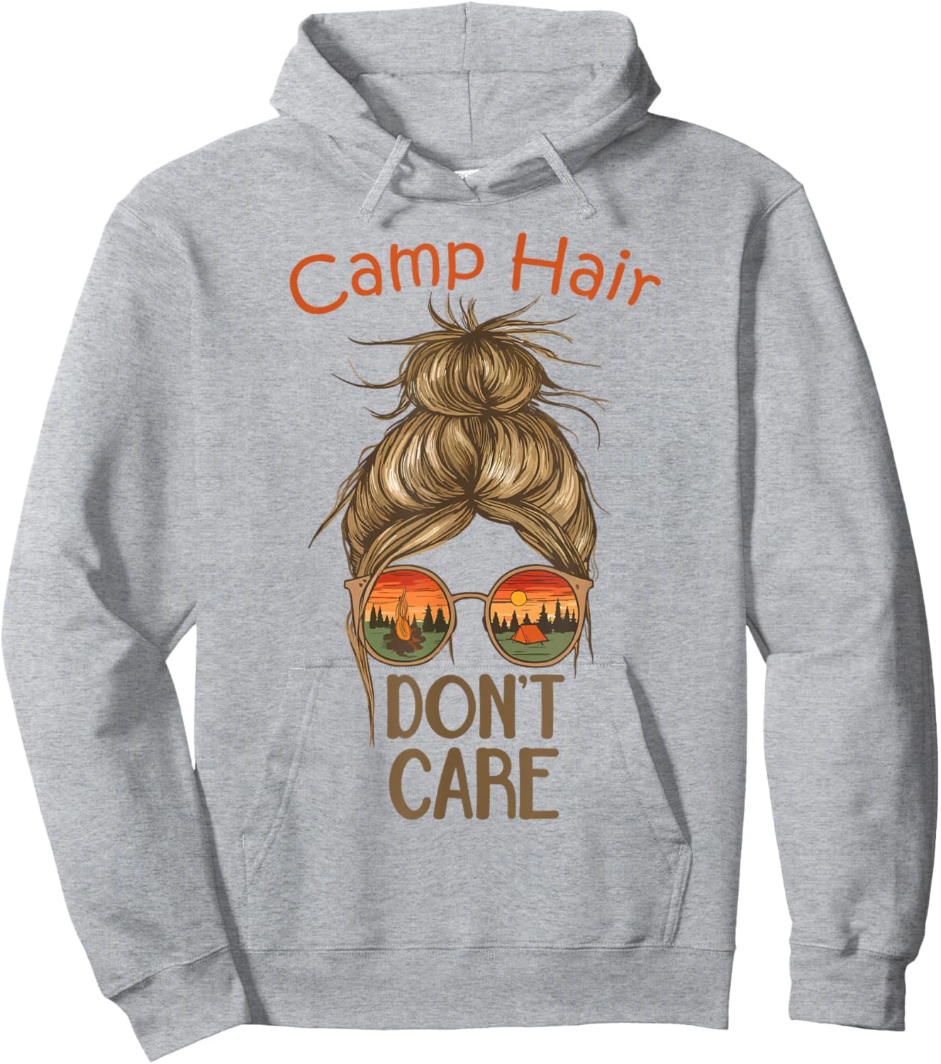 Camp Hair Don't Care Messy Bun Funny Camping Camper Women Hoodie - Hoodie | Ash