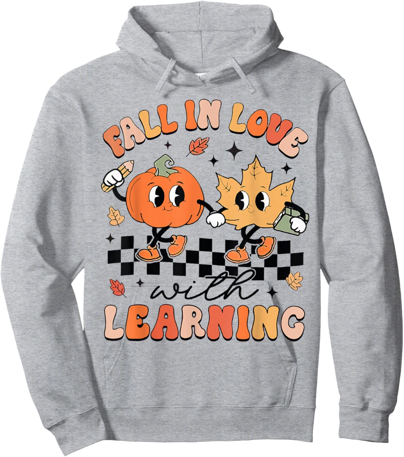 Retro Fall In Love With Learning Autumn Pumpkin Teacher Hoodie - Hoodie | Ash