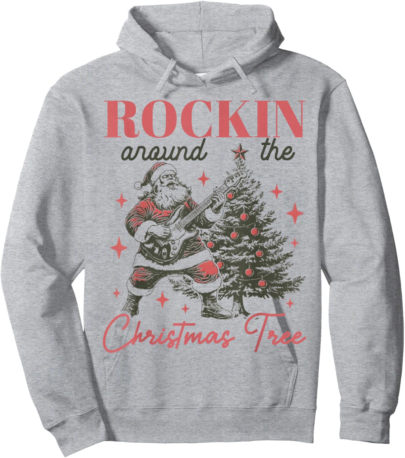 Rocking Around The Christmas Tree Santa Rock and Roll Guitar Hoodie - Hoodie | Ash