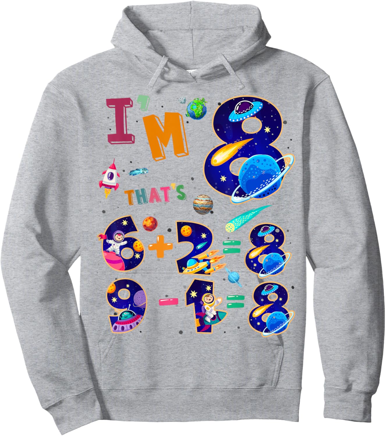 Maths 8th Birthday Space Idea For Kids & 8 Year Old Numbers Hoodie - Hoodie | Ash