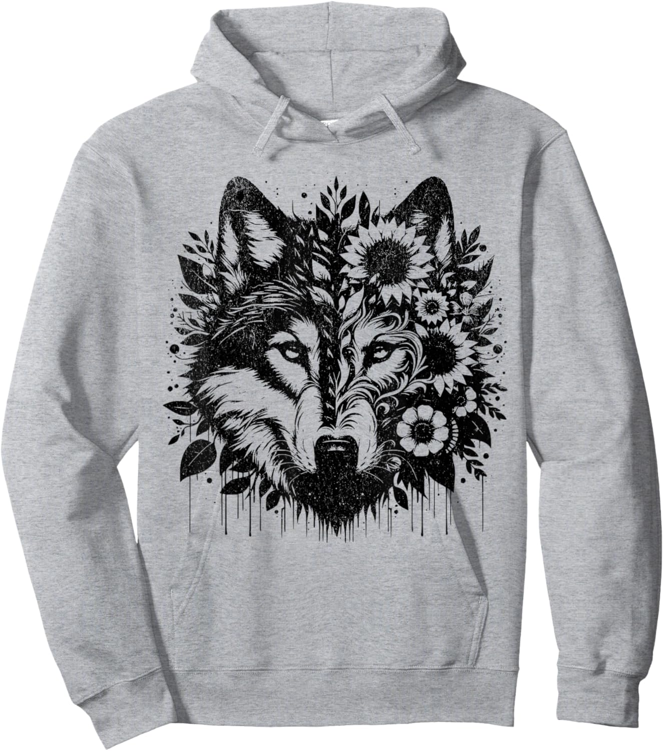Sunflower Wolf Flowers Wolf Face for Wolves Lover women wolf Hoodie - Hoodie | Ash