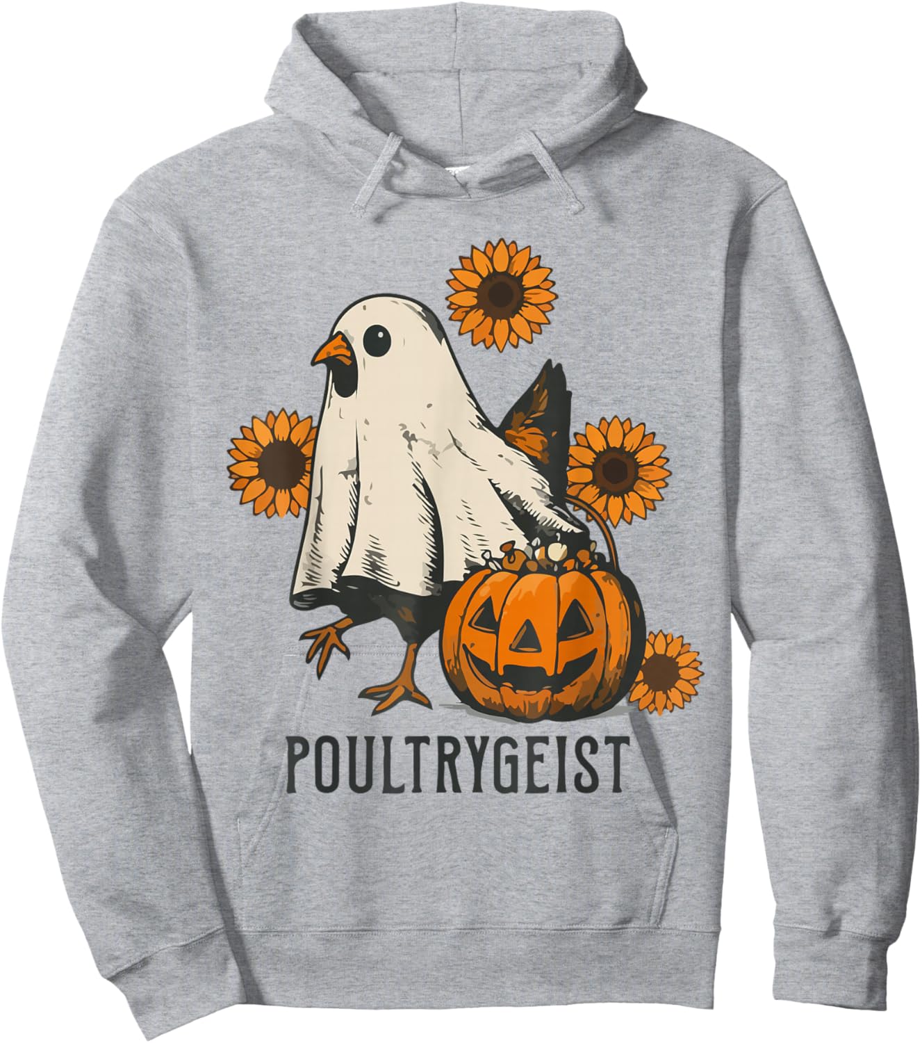 Poultrygeist Sunflower Chicken Ghost Halloween Spooky Season Hoodie - Hoodie | Ash