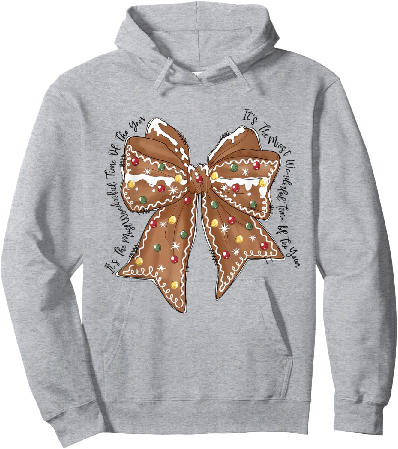 Funny Christmas Outfit Women Kids Christmas Gingerbread Coquette Bow Xmas Hoodie - Hoodie | Ash