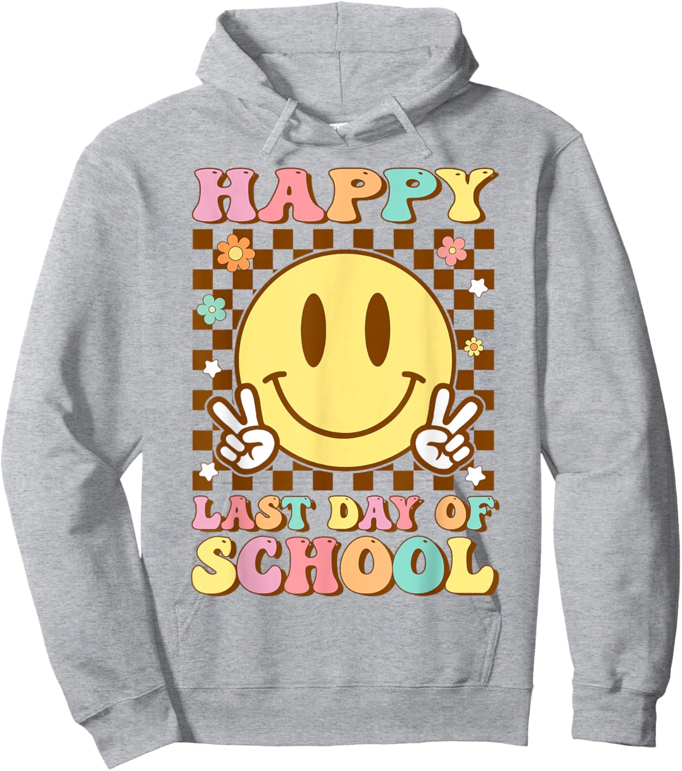 Happy Last Day of School Smile Face Graduation Groovy Hoodie - Hoodie | Ash