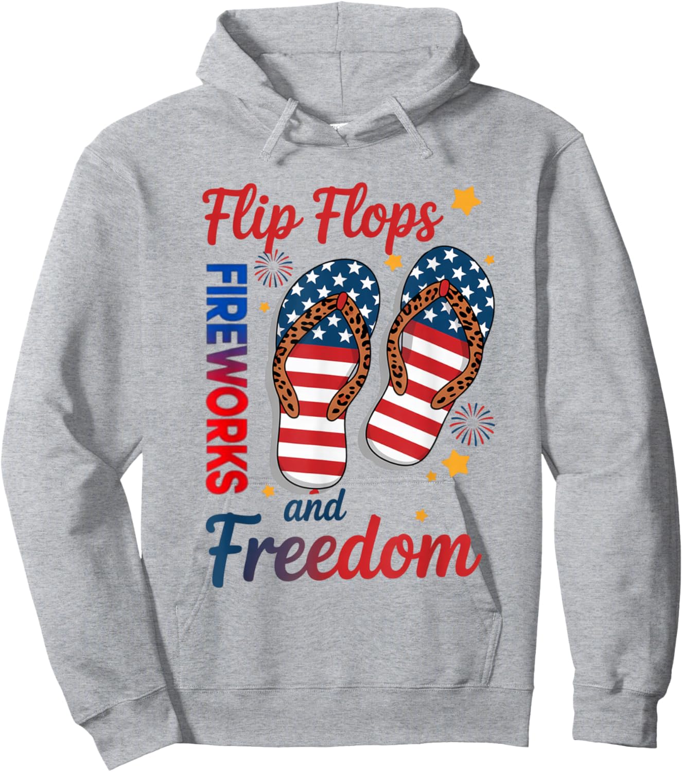 Flip Flops Fireworks Freedom USA Flag Summer 4th of July Hoodie - Hoodie | Ash