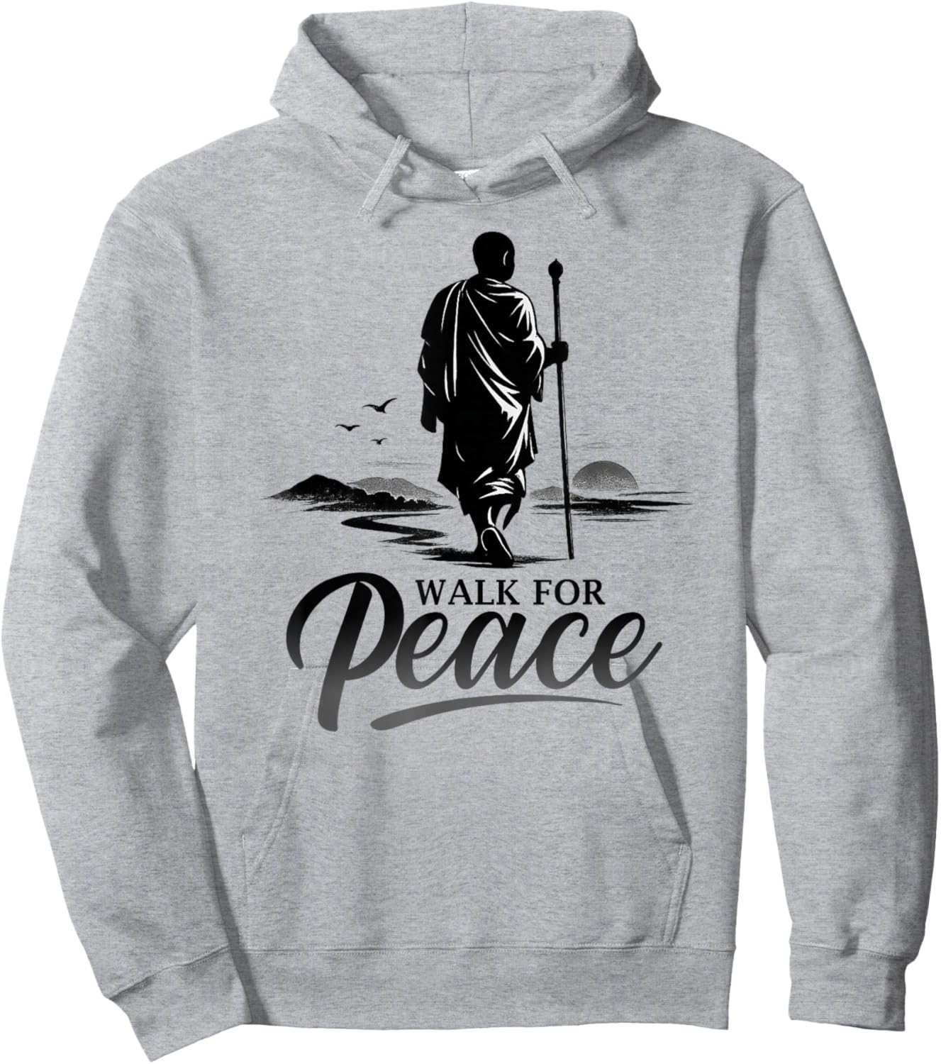 Retro Walk for Peace Monks with Dog Aloka Art Zen Minimalist Hoodie - Hoodie | Ash