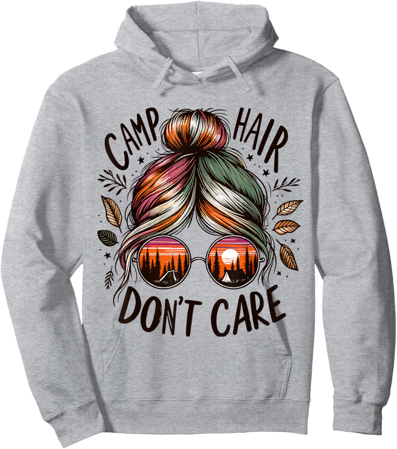 Camp Hair Don't Care Messy Bun Funny Camping Camper Women Hoodie - Hoodie | Ash