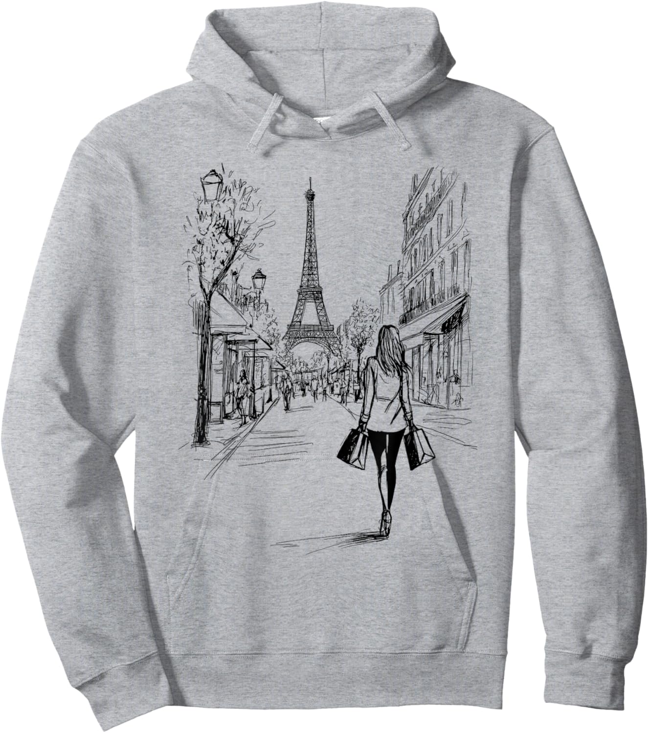 Paris Shopping Eiffel Tower Cute Girl Drawing Souvenir Art Hoodie - Hoodie | Ash