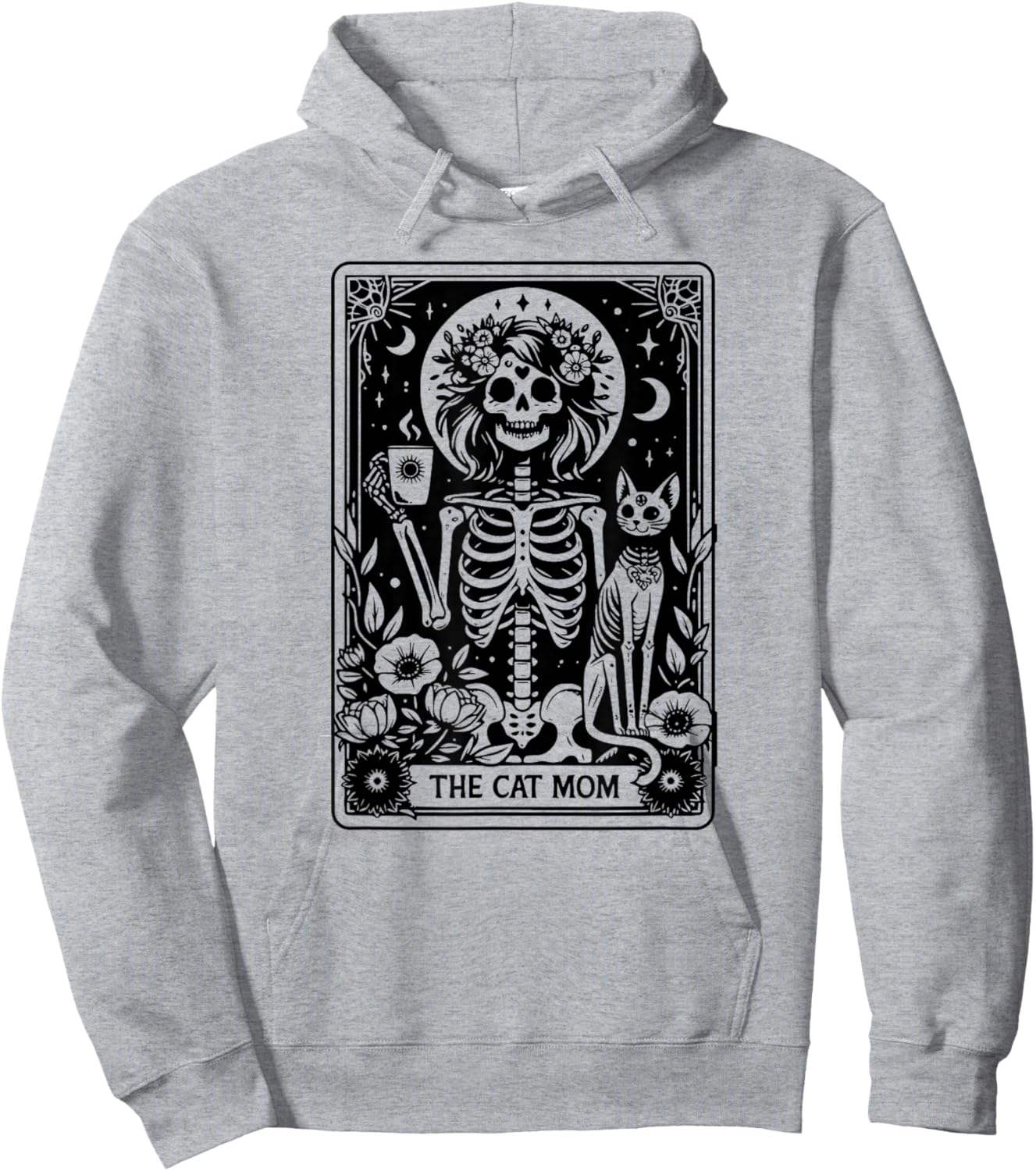 Skeleton The Cat Mom Tarot Card, Funny Cat Mama Mother's Day Hoodie - Hoodie | Ash