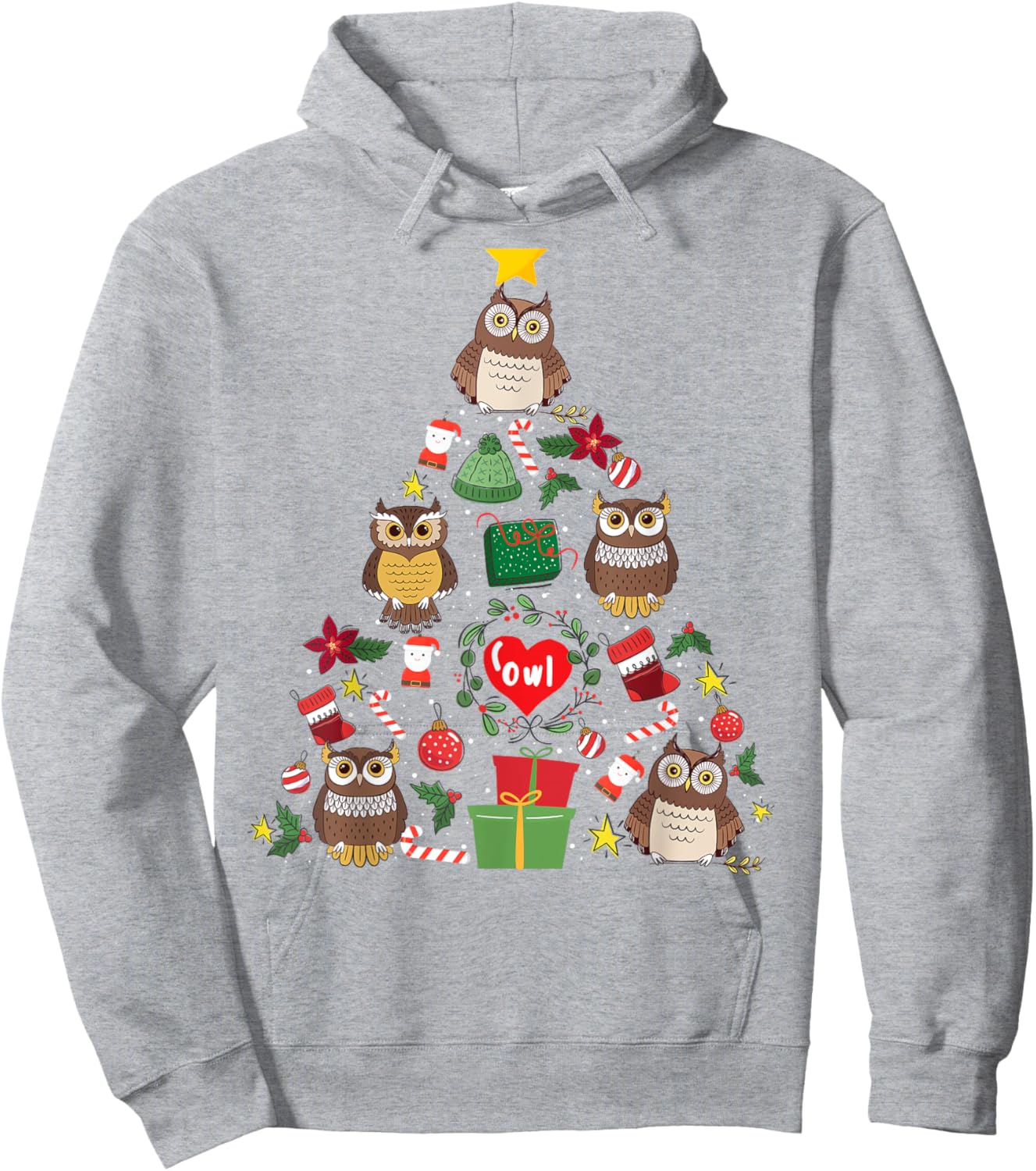 Owl Ornament Christmas Tree Owl Lover Xmas Gifts Men Women Hoodie - Hoodie | Ash