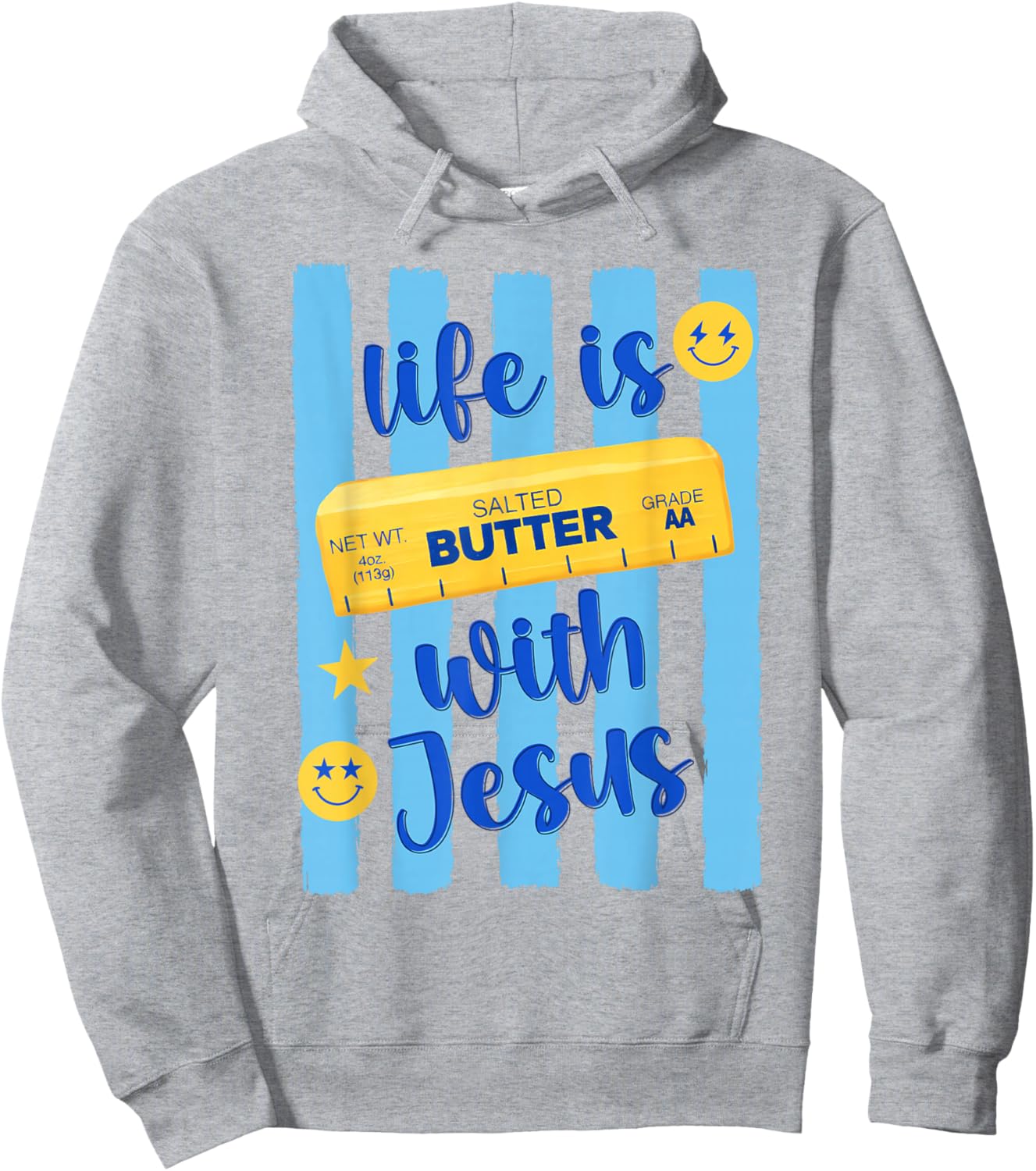 Life is Salted Butter with Jesus Women Girl Stripes Summer Hoodie - Hoodie | Ash