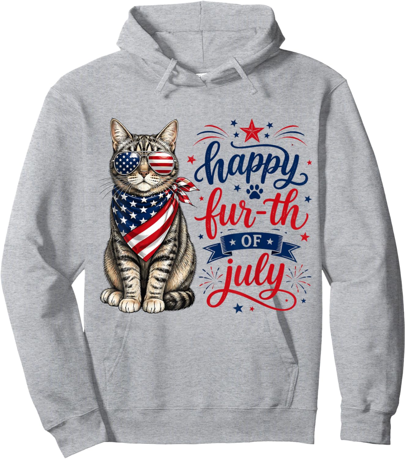Funny Cat 4th of July Happy Fur-th of July Hoodie - Hoodie | Ash