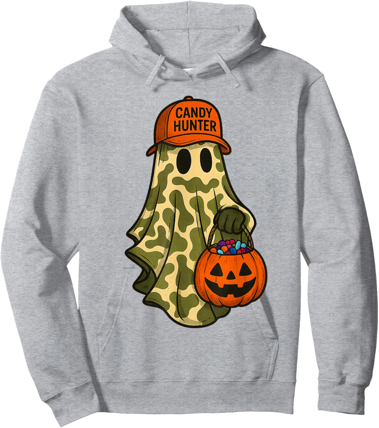 Camo Ghost Candy Hunter Halloween Funny Boys Kid Men Hunting Hoodie - Hoodie | Ash