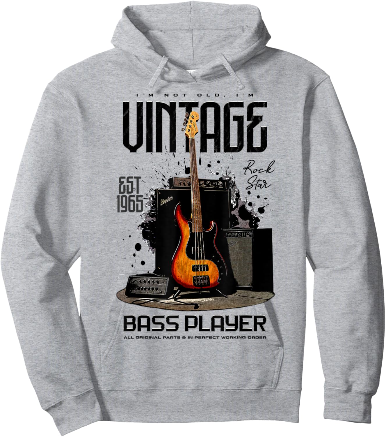 I'm Not Old I'm Vintage Retro 1965 Bass Guitar Player Hoodie - Hoodie | Ash