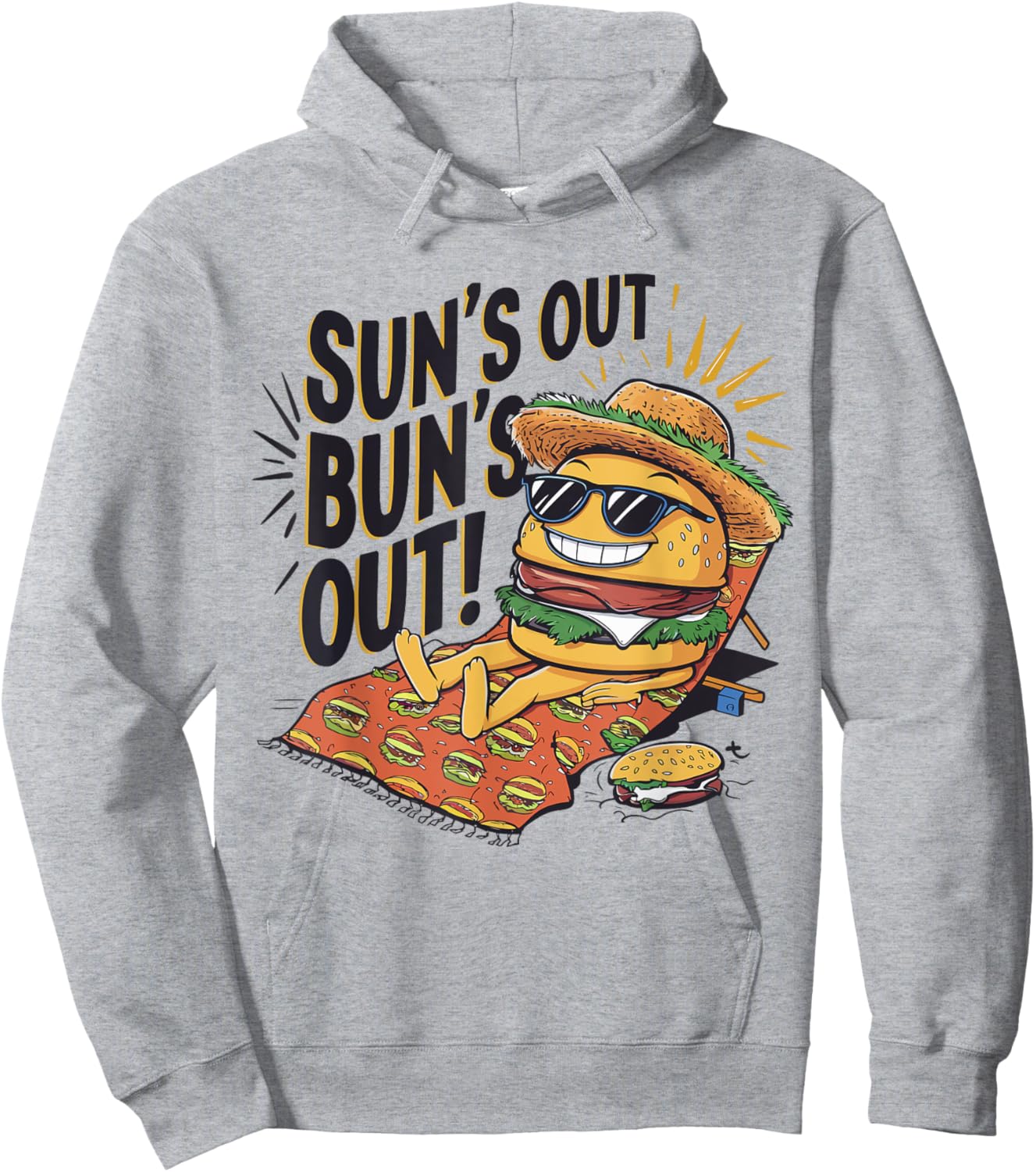 Sun's Out Bun's Out Funny Summer Cheeseburger Food Lover Women Hoodie - Hoodie | Ash