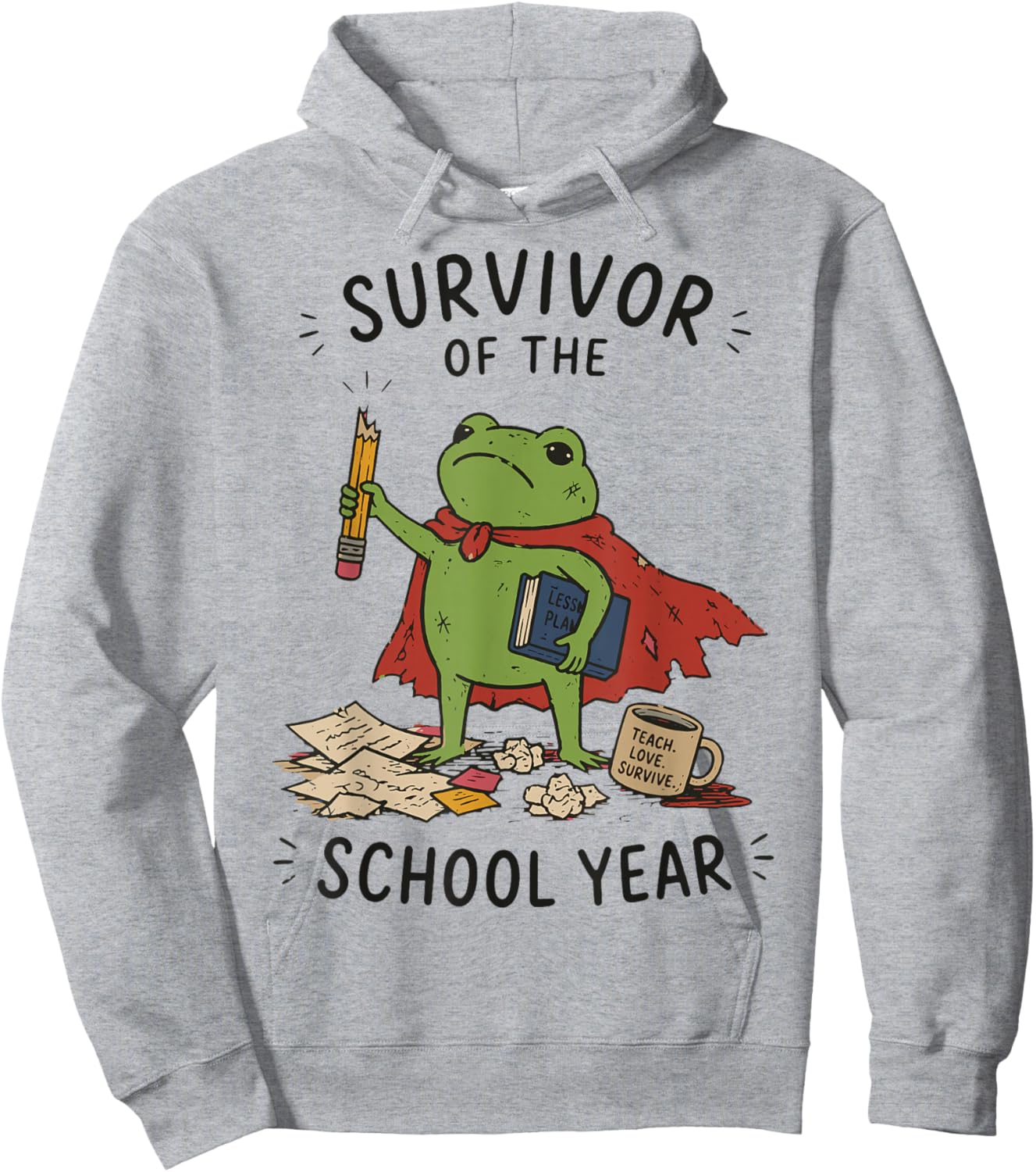 Survivor of The School Year Frog Teacher Retro Last Day of Hoodie - Hoodie | Ash