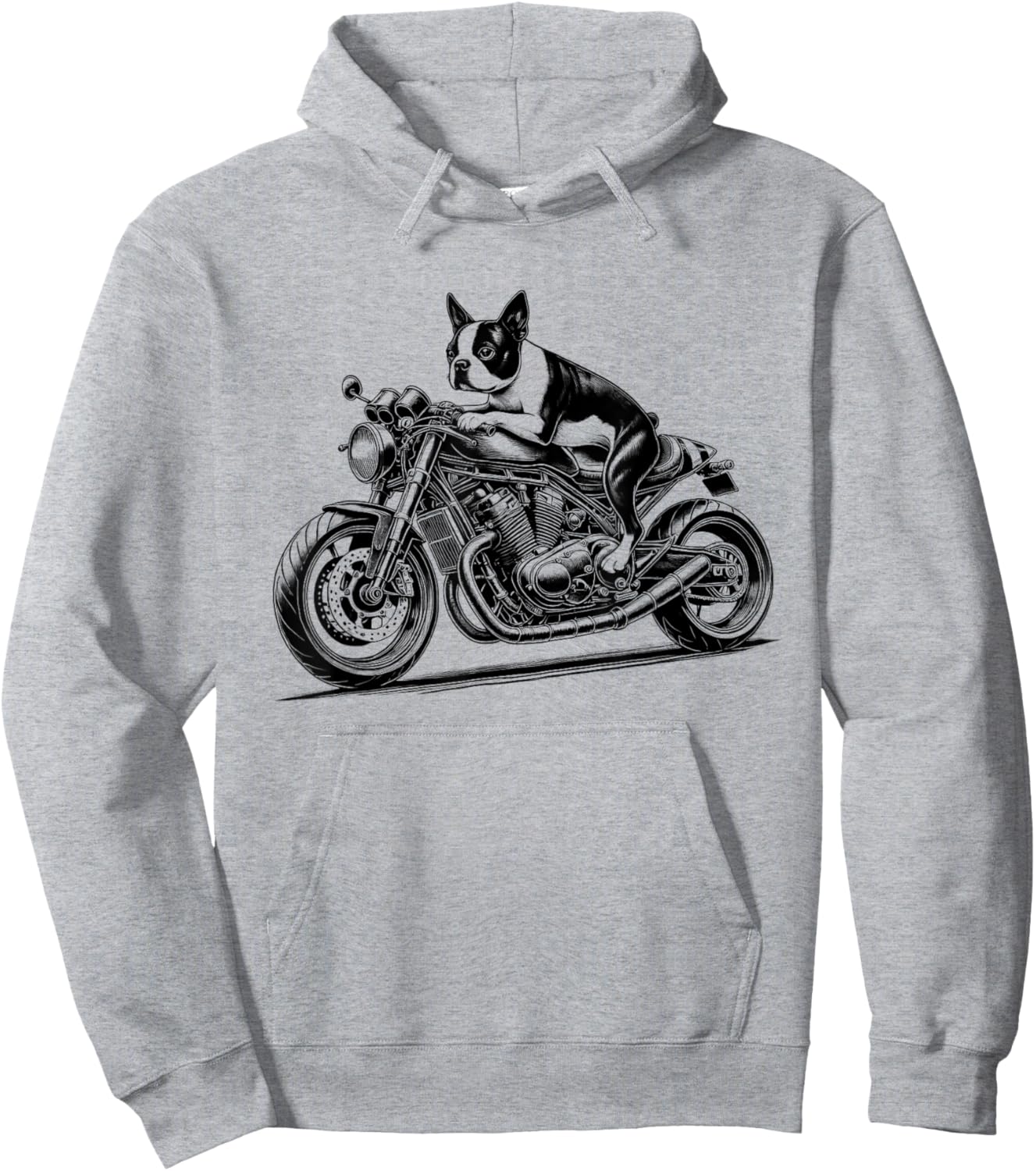Cool Boston Terrier Riding a Motorcycle Biker Dog Lover Hoodie - Hoodie | Ash