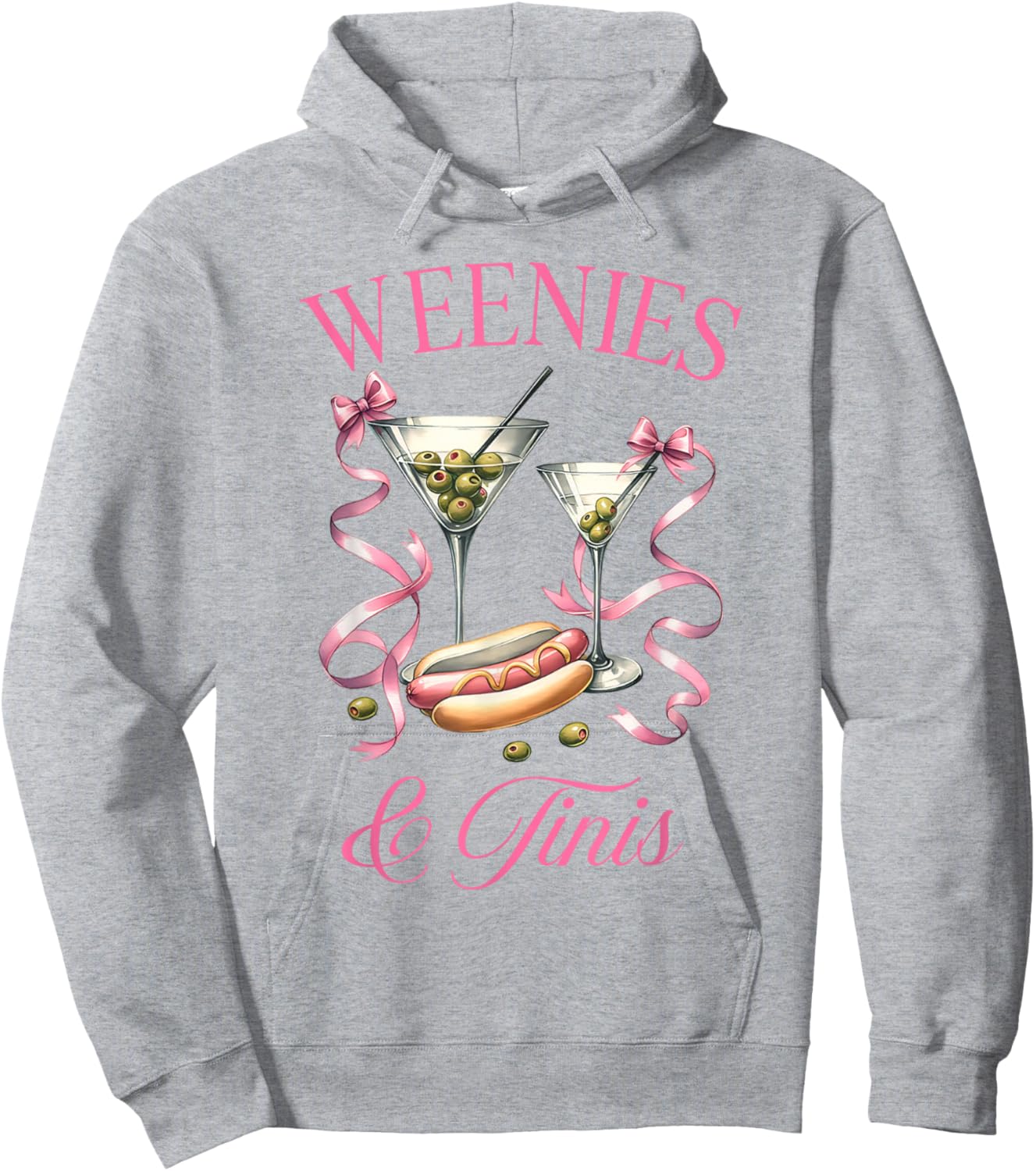 Weenies and Tinis Hot Dogs with Bow Martini Cocktail Party Hoodie - Hoodie | Ash