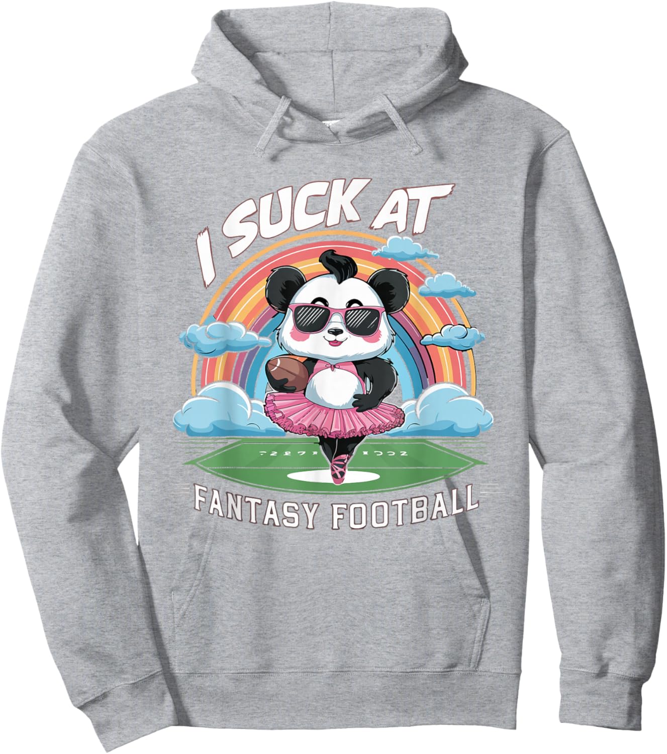 I Suck At Fantasy Football Funny Panda Rainbow Pink Loser Hoodie - Hoodie | Ash