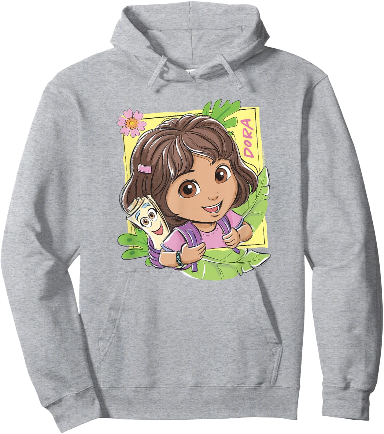 Dora (2024) Dora and Map Tropical Leaves Hoodie - Hoodie | Ash