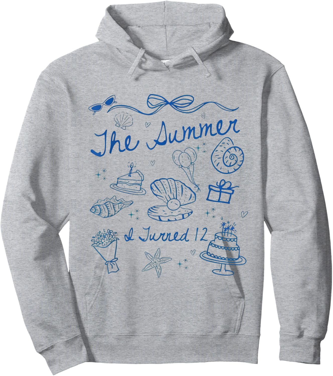 Summer I Turned 12 Cute Coastal Bow Seashell 12th Birthday Hoodie - Hoodie | Ash