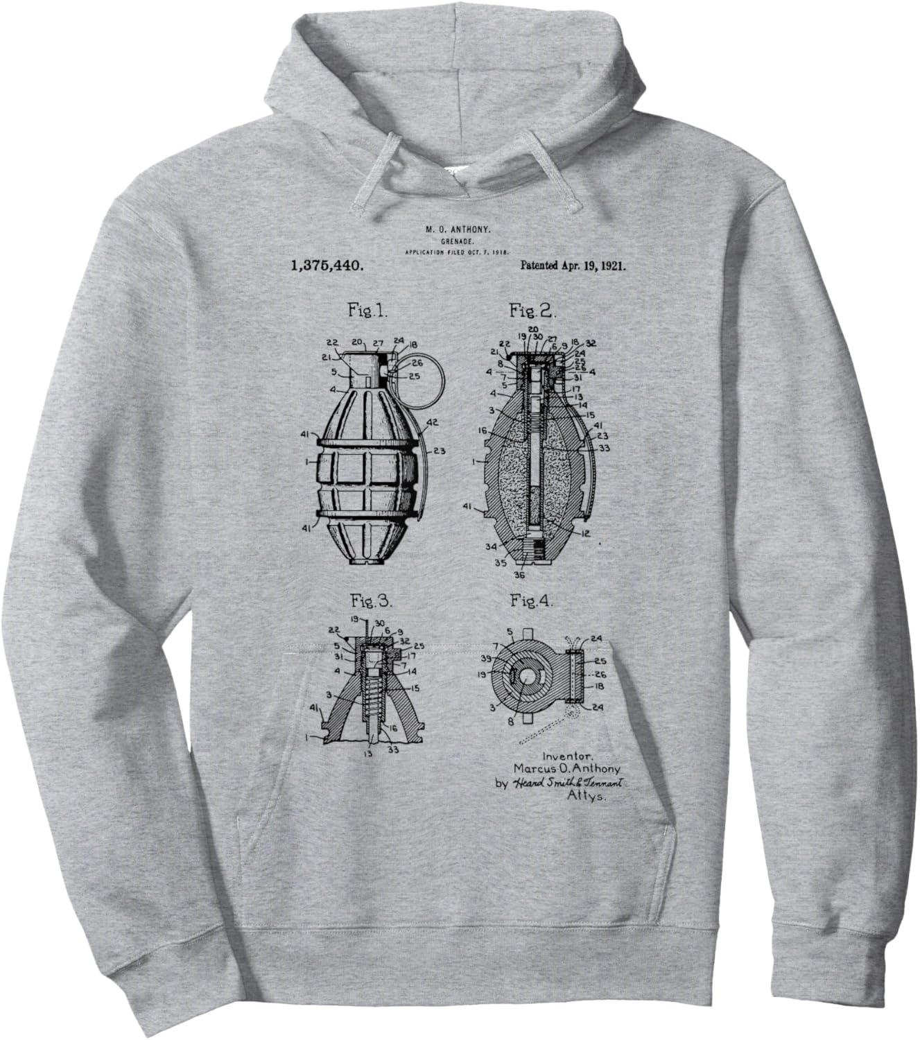 Weapon Gun Military Hand Grenade Patent 1918 Bomb Hoodie - Hoodie | Ash