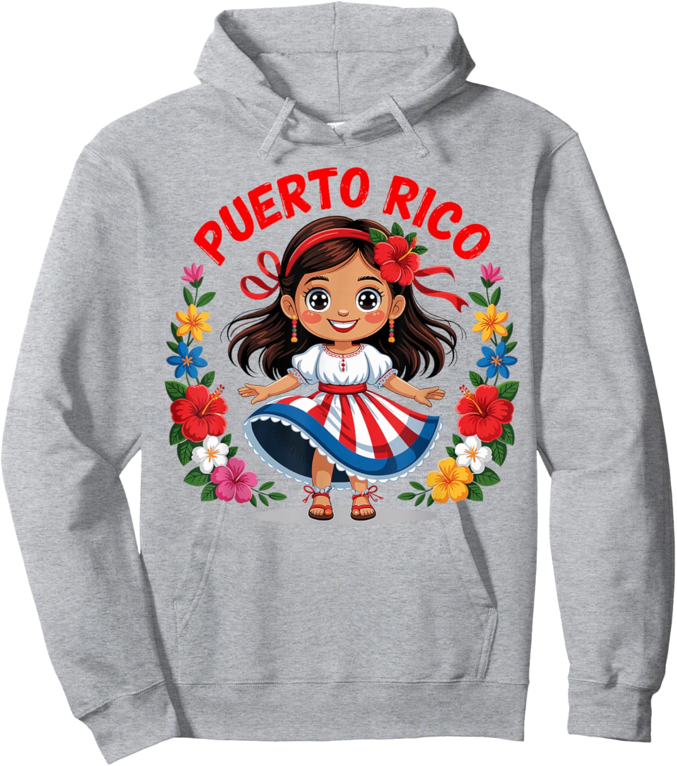 Puerto Rican Girl Culture Pride Cute Girl Traditional Dress Hoodie - Hoodie | Ash