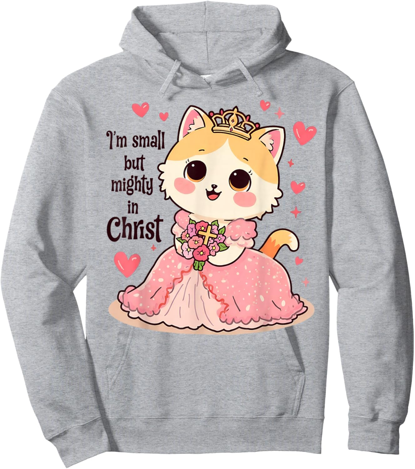 Christian Kids I Am Small But Mighty in Christ Cute Cat Hoodie - Hoodie | Ash