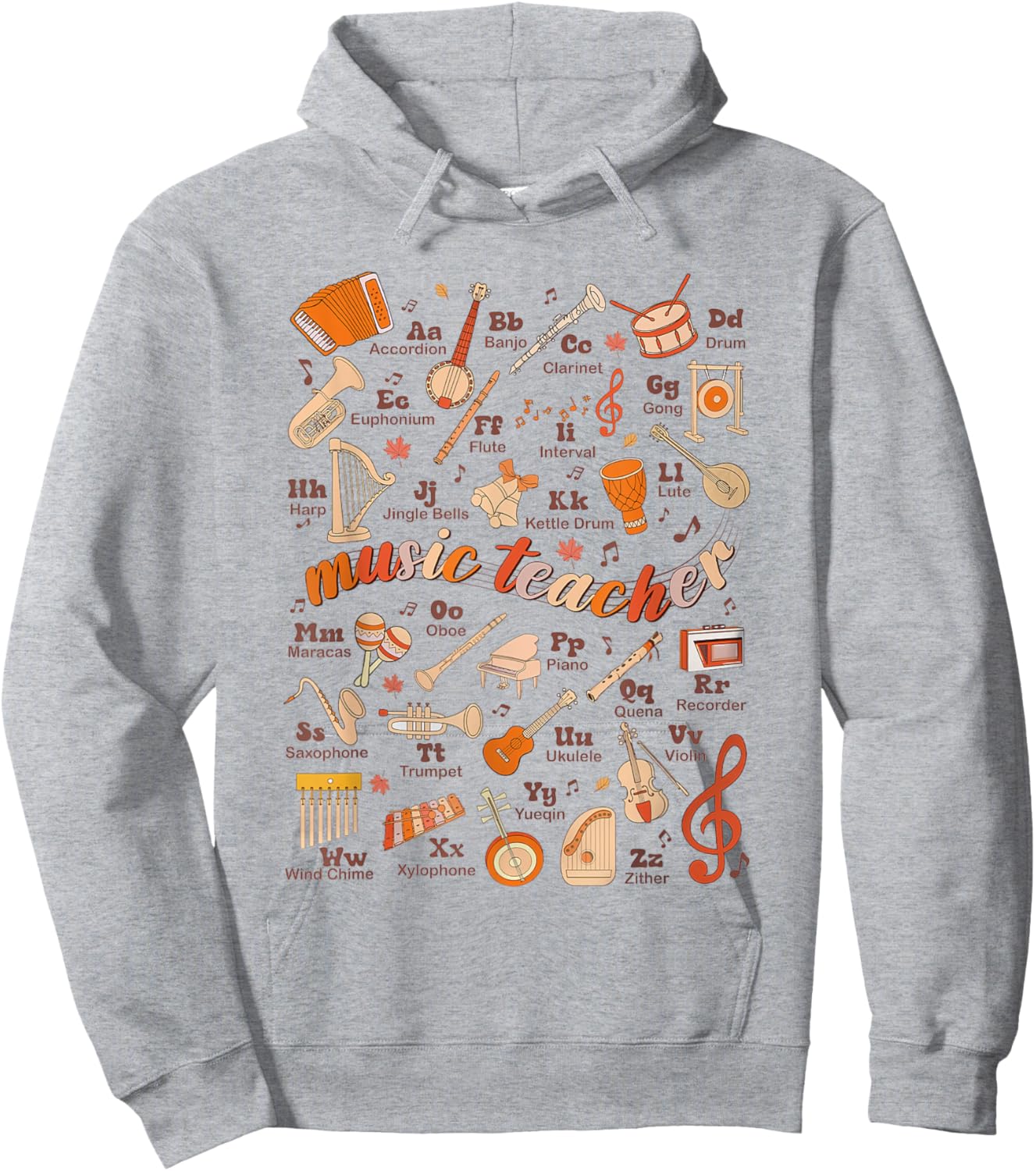 Retro Music Teacher Thanksgiving Fall Musician Piano Teacher Hoodie - Hoodie | Ash