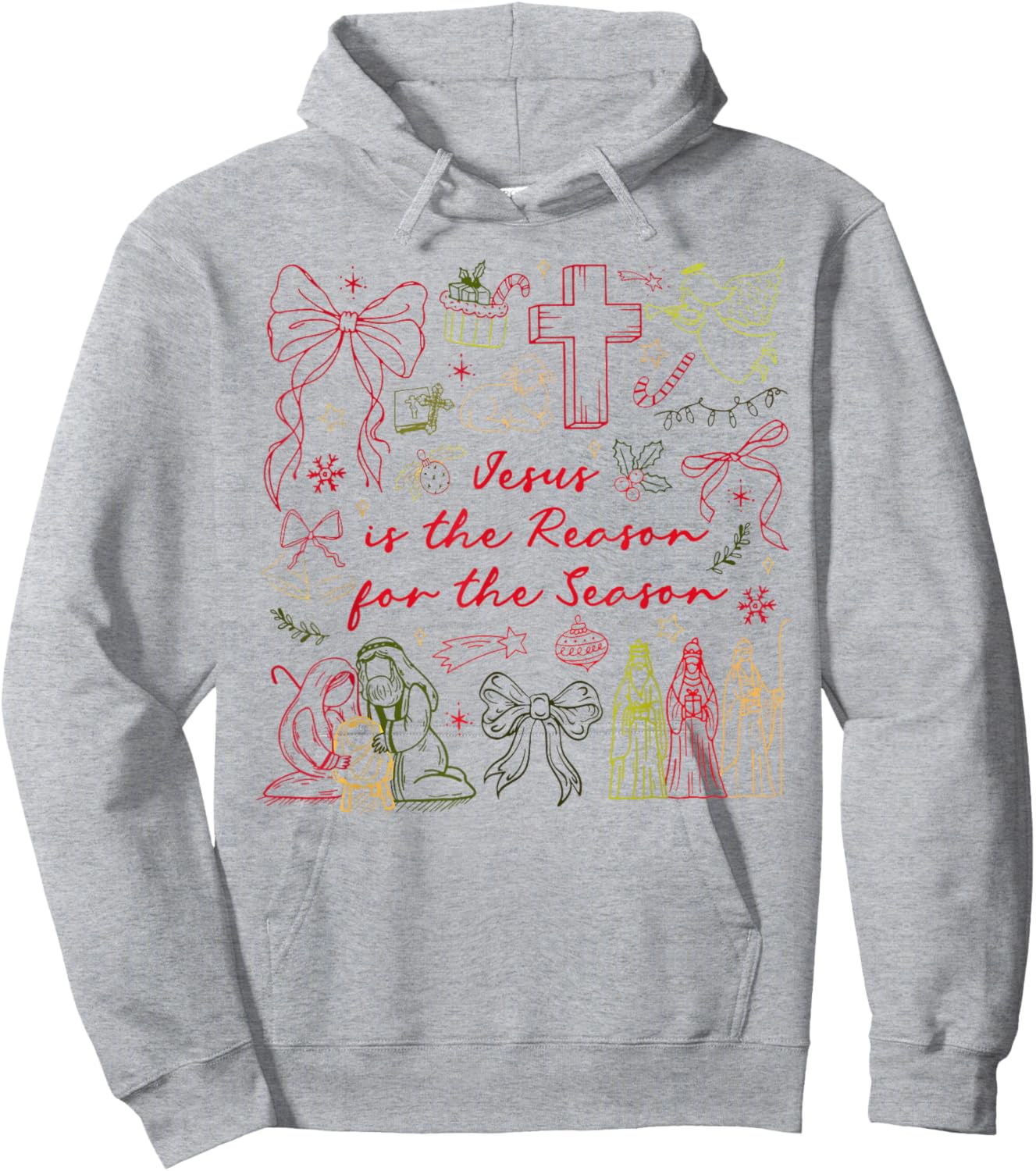 Jesus is The Reason Christian Cross Coquette Bow Christmas Hoodie - Hoodie | Ash