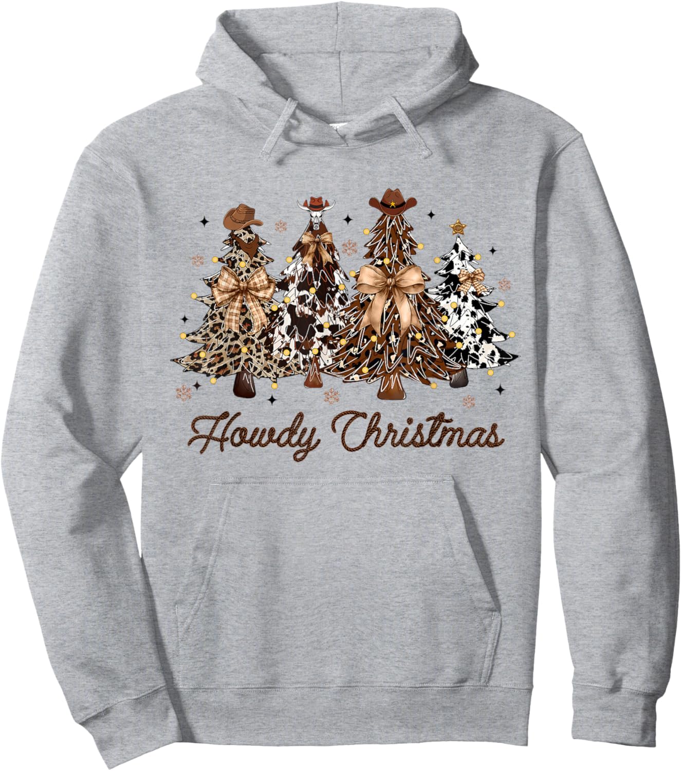 Howdy Christmas Tree Coquette Bow Western Xmas Pjs Cowgirl Hoodie - Hoodie | Ash