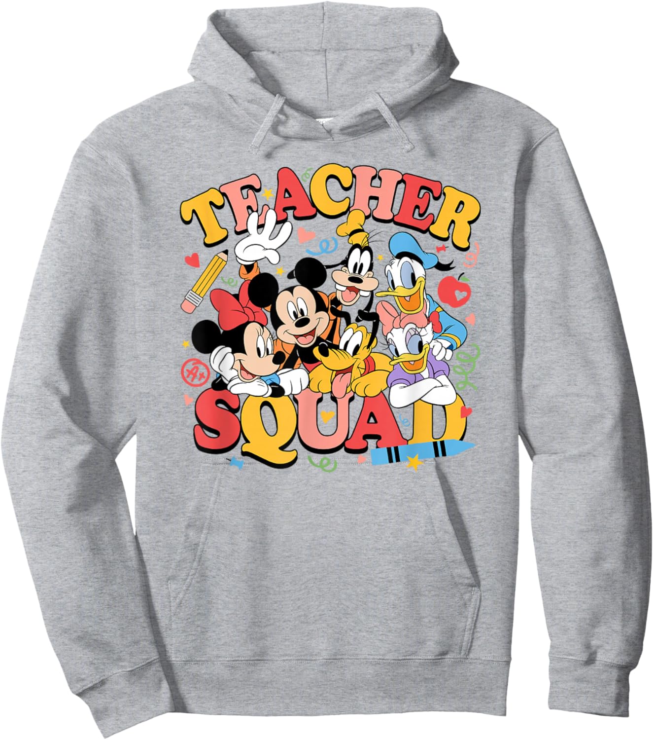 Disney Mickey and Friends Teacher Squad Cute Group Shot Hoodie - Hoodie | Ash