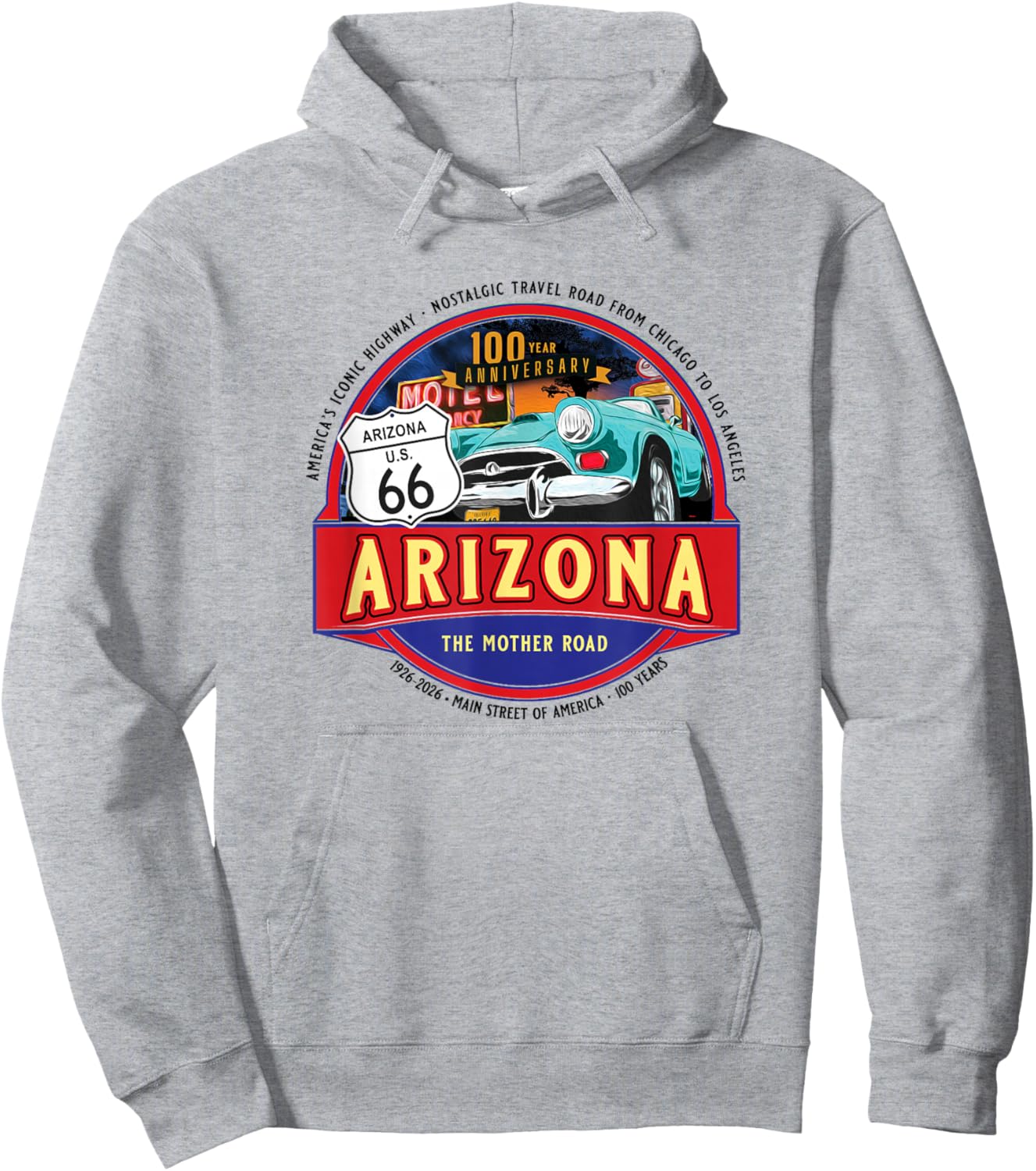 100 Year Arizona Iconic Highway U.S. 66 Souvenir Hoodie - Hoodie | Ash