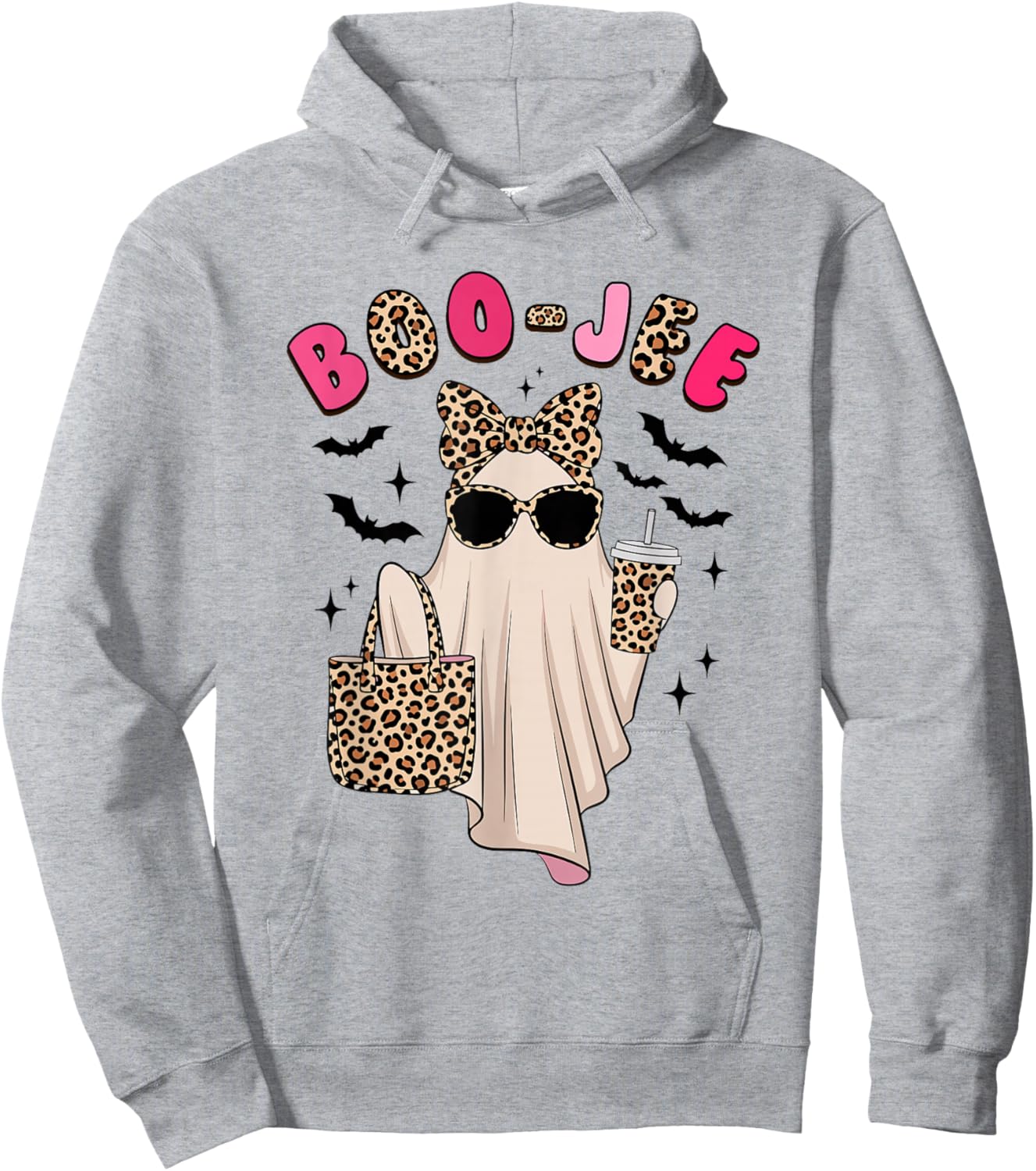 Coquette Leopard Ghost Coffee Boo-JEE Halloween Boujee Ghost Hoodie - Hoodie | Ash