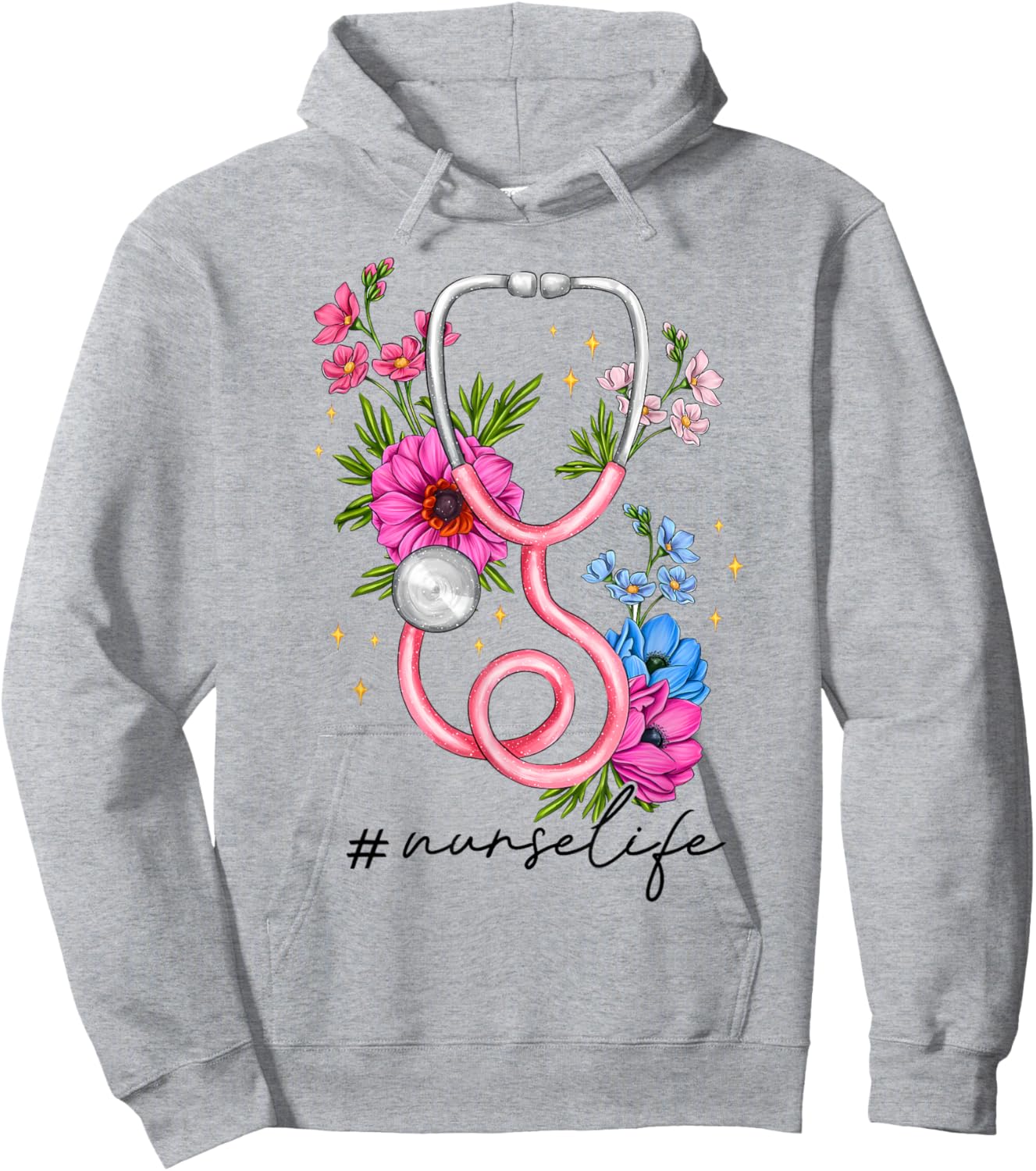Heart Stethoscope Flower Doctor Nurse RN Nursing Women Girl Hoodie - Hoodie | Ash