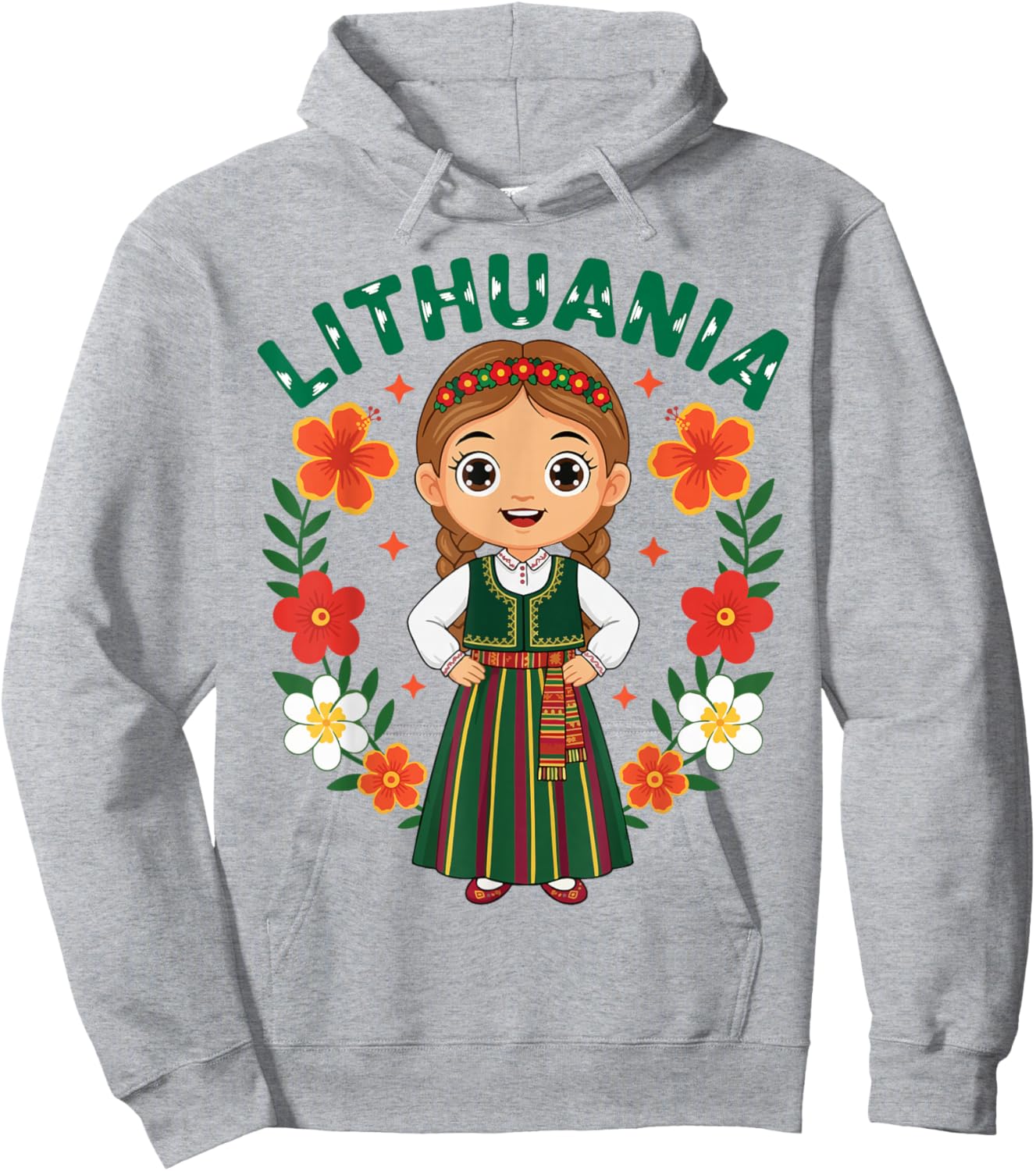 Lithuania Lithuanian Girl Traditional Dress Flowers Heritage Hoodie - Hoodie | Ash