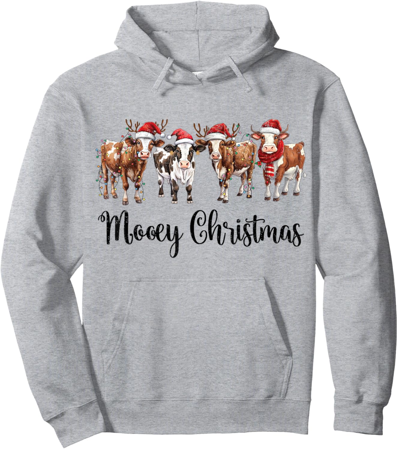 Mooey Christmas Cowgirl Xmas Funny Western Christmas Cow Hoodie - Hoodie | Ash